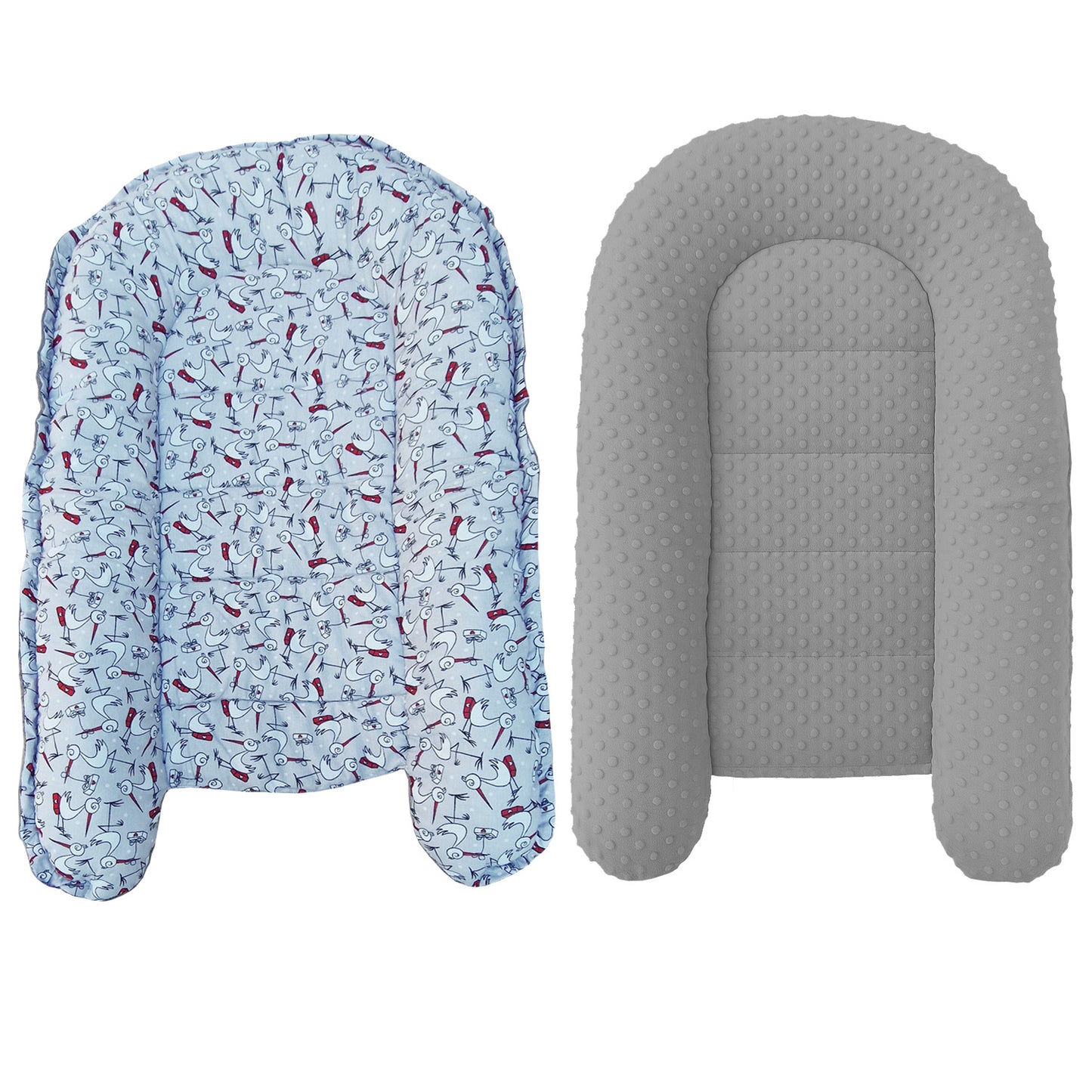 LEANBE Babynest Kokon aus Baumwolle & Minky - Grau Minky / Störche
