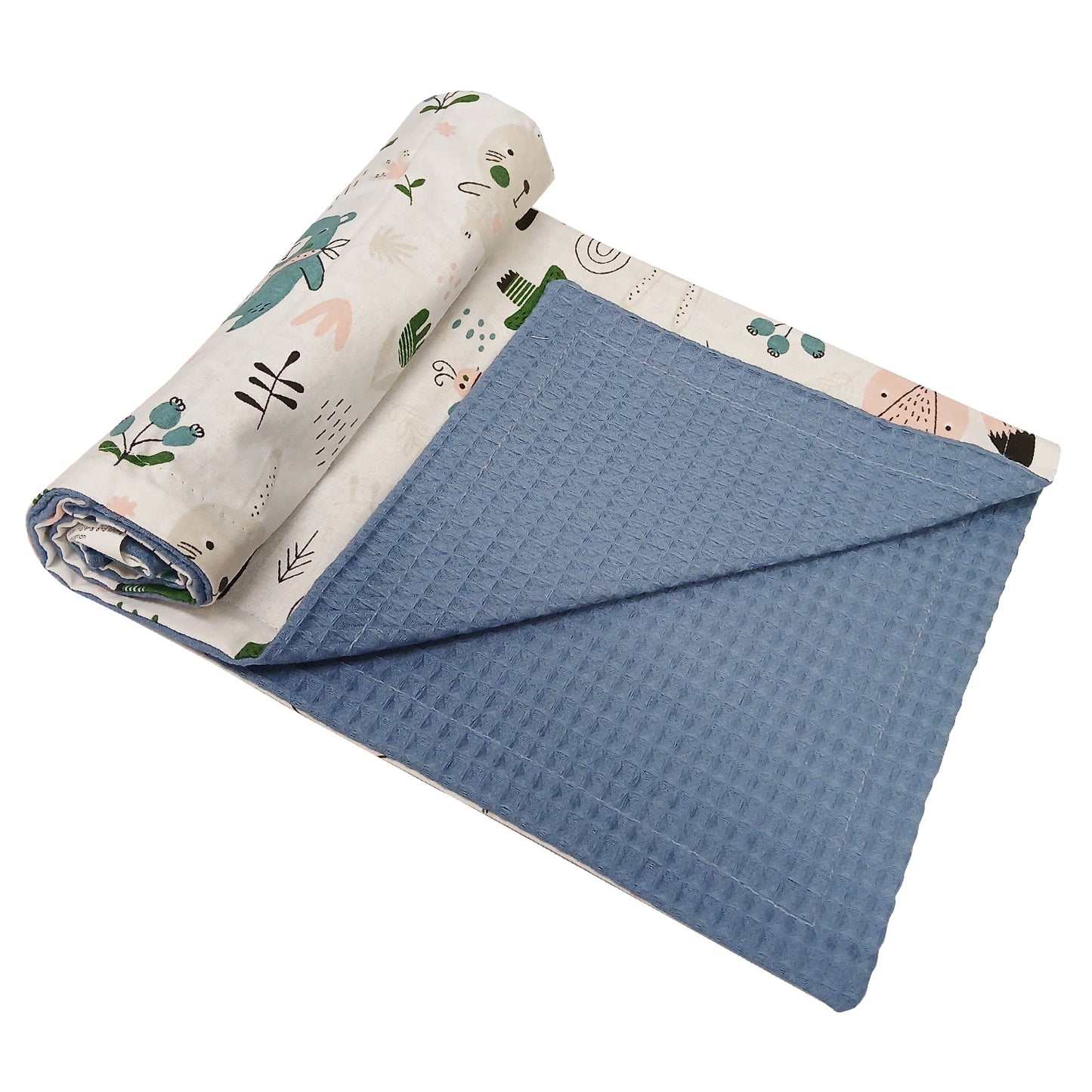 LEANBE Babydecke 50x70cm doppelseitig Baumwolle/Waffelstoff Blau