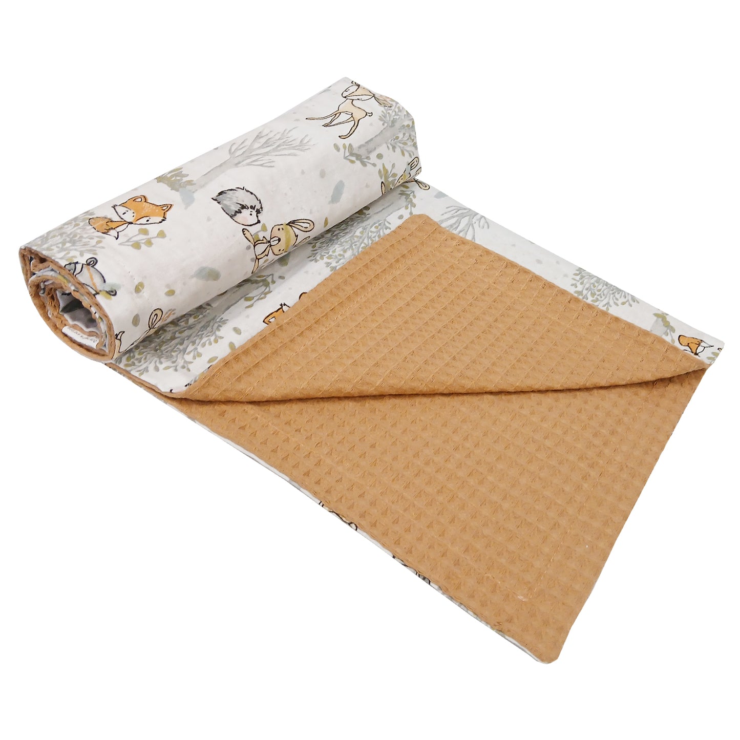 LEANBE Babydecke 50x70cm doppelseitig Baumwolle/Waffelstoff Beige