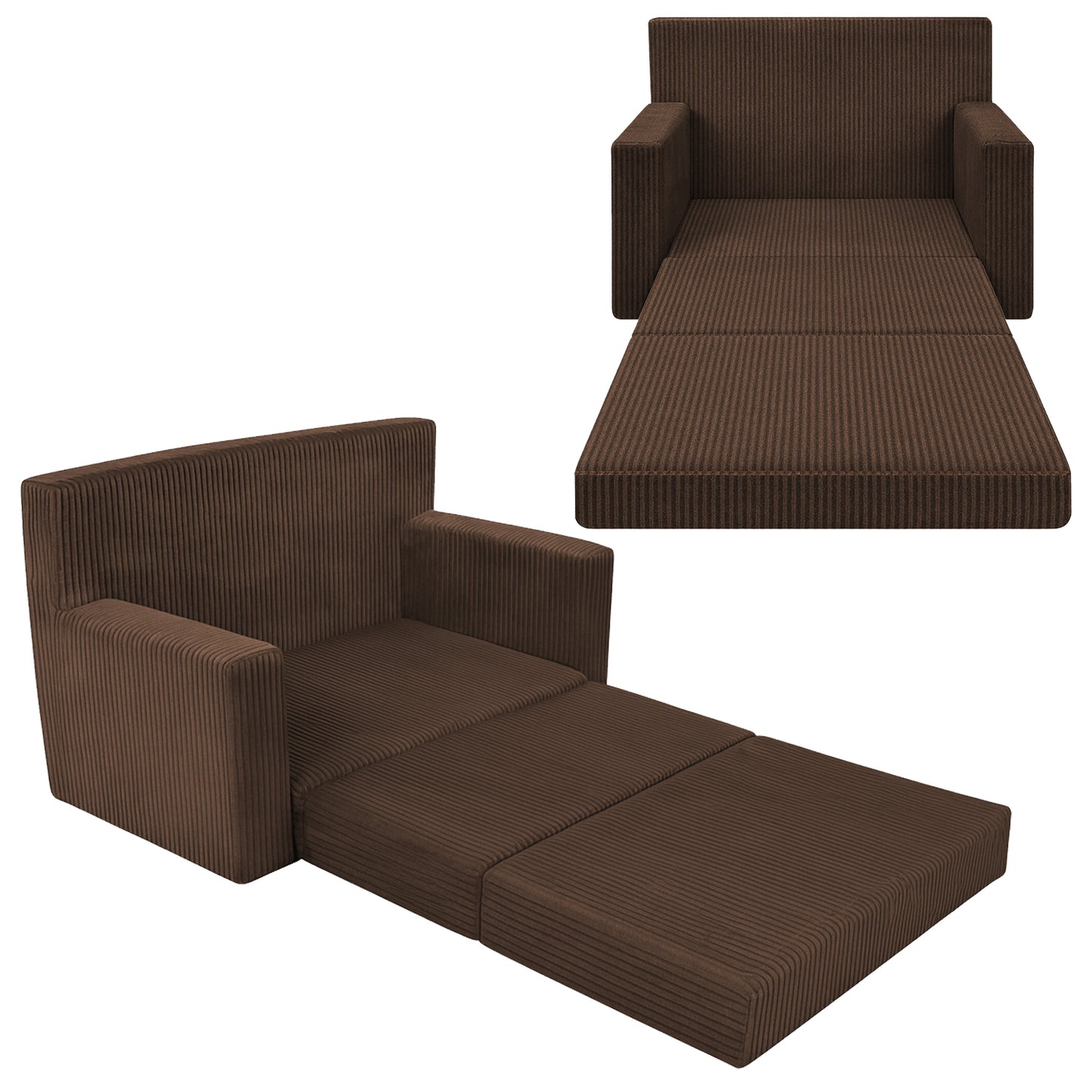 LEANBE Personalisierbares Kindersofa 3-in-1  Spiel- und Schlafsofa mit individuellem Namen - Braun Cord