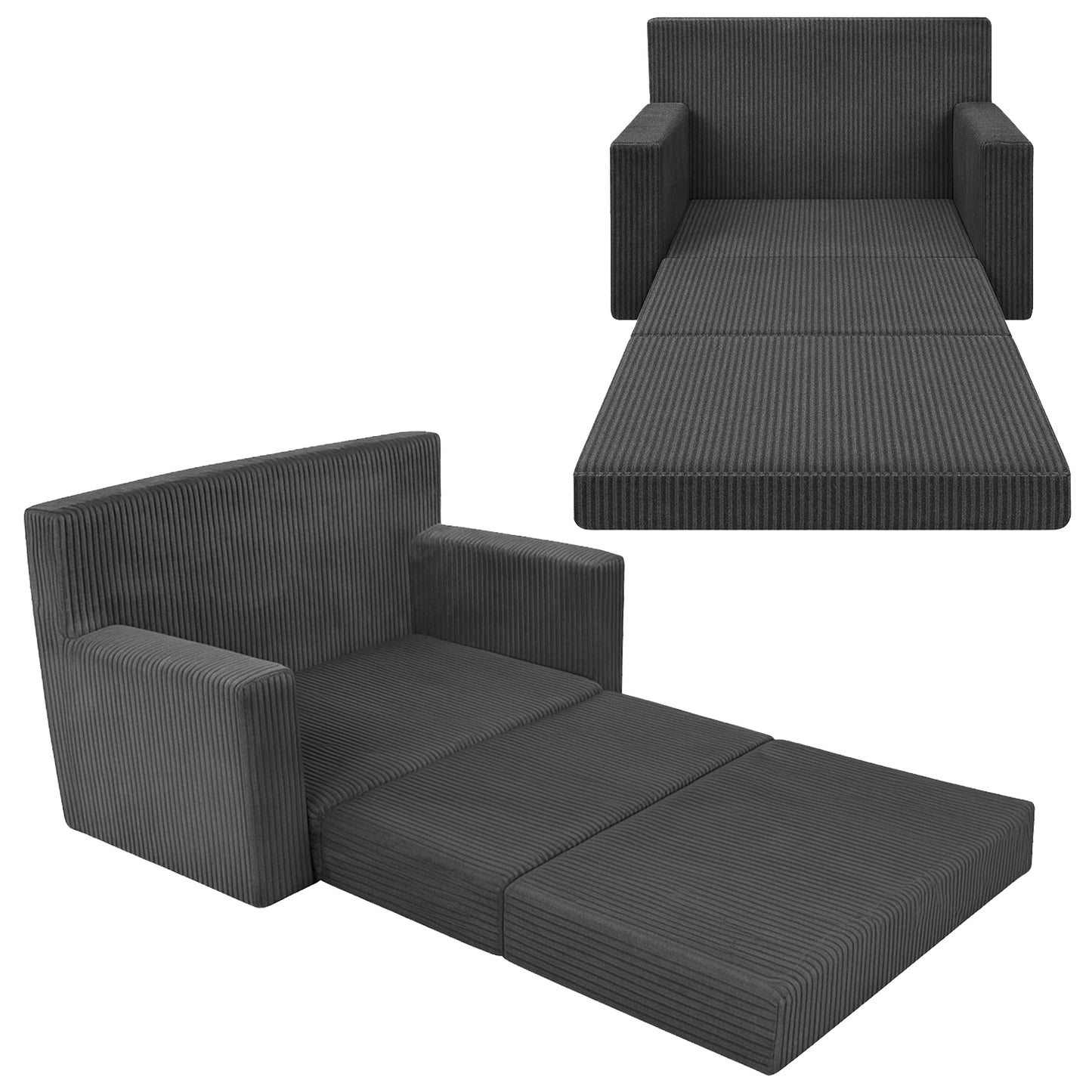 LEANBE Personalisierbares Kindersofa 3-in-1  Spiel- und Schlafsofa mit individuellem Namen - Grau Cord