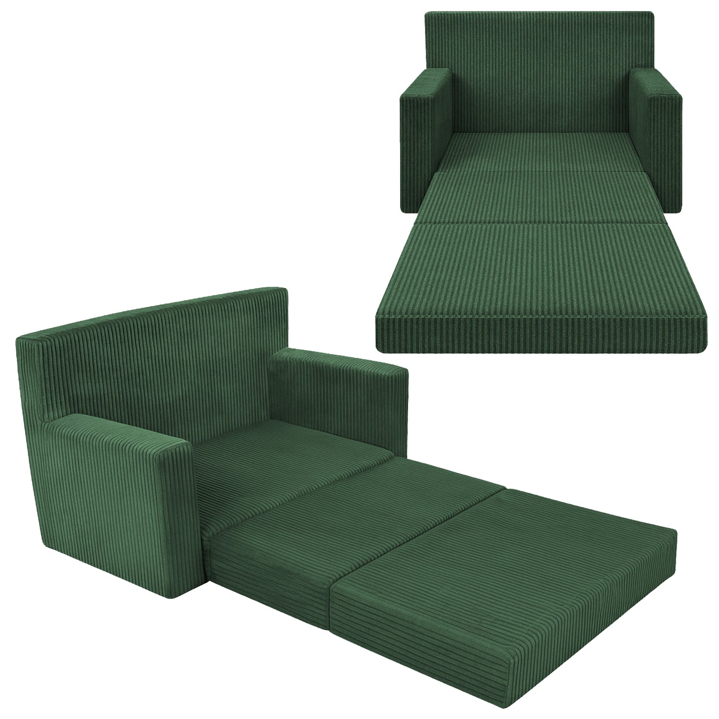 LEANBE Personalisierbares Kindersofa 3-in-1  Spiel- und Schlafsofa mit individuellem Namen - Grün Cord