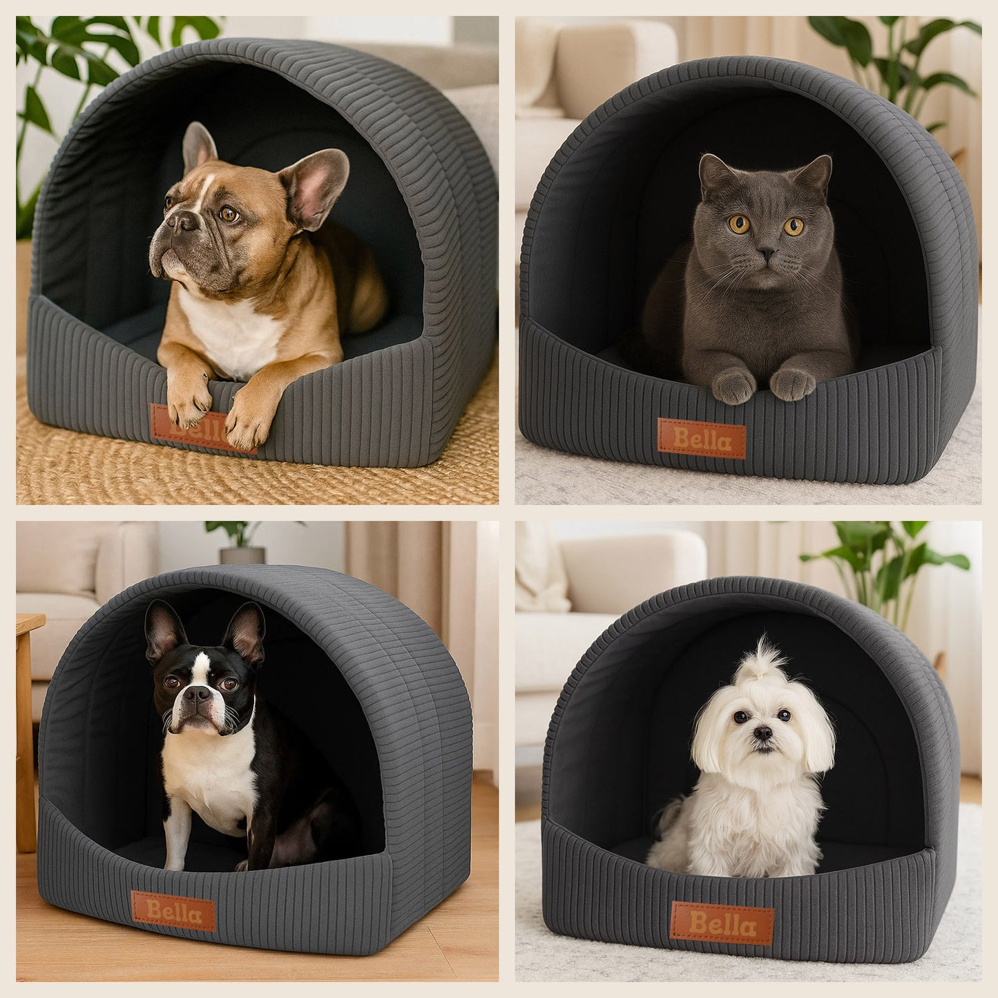 Personalisierbare & Stilvolle Cord-Hütte für Hunde und Katzen - Grau