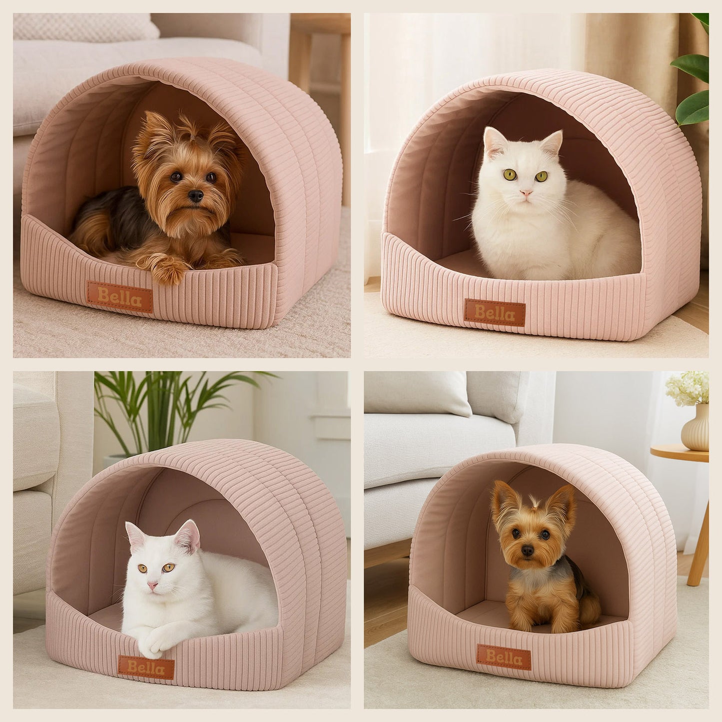 LEANBE Personalisierbare & Stilvolle Cord-Hütte für Hunde und Katzen - Rosa