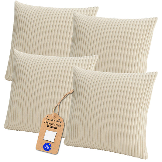 LEANBE Cord Dekokissen – Weiches Kissen mit strukturierter Oberfläche Set 4 Stck. - Beige