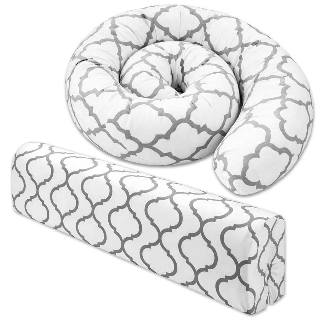 LEANBE Bettkantenschutz 70x20x14 cm + Bettschlange 150x15 cm – Graues Ornament