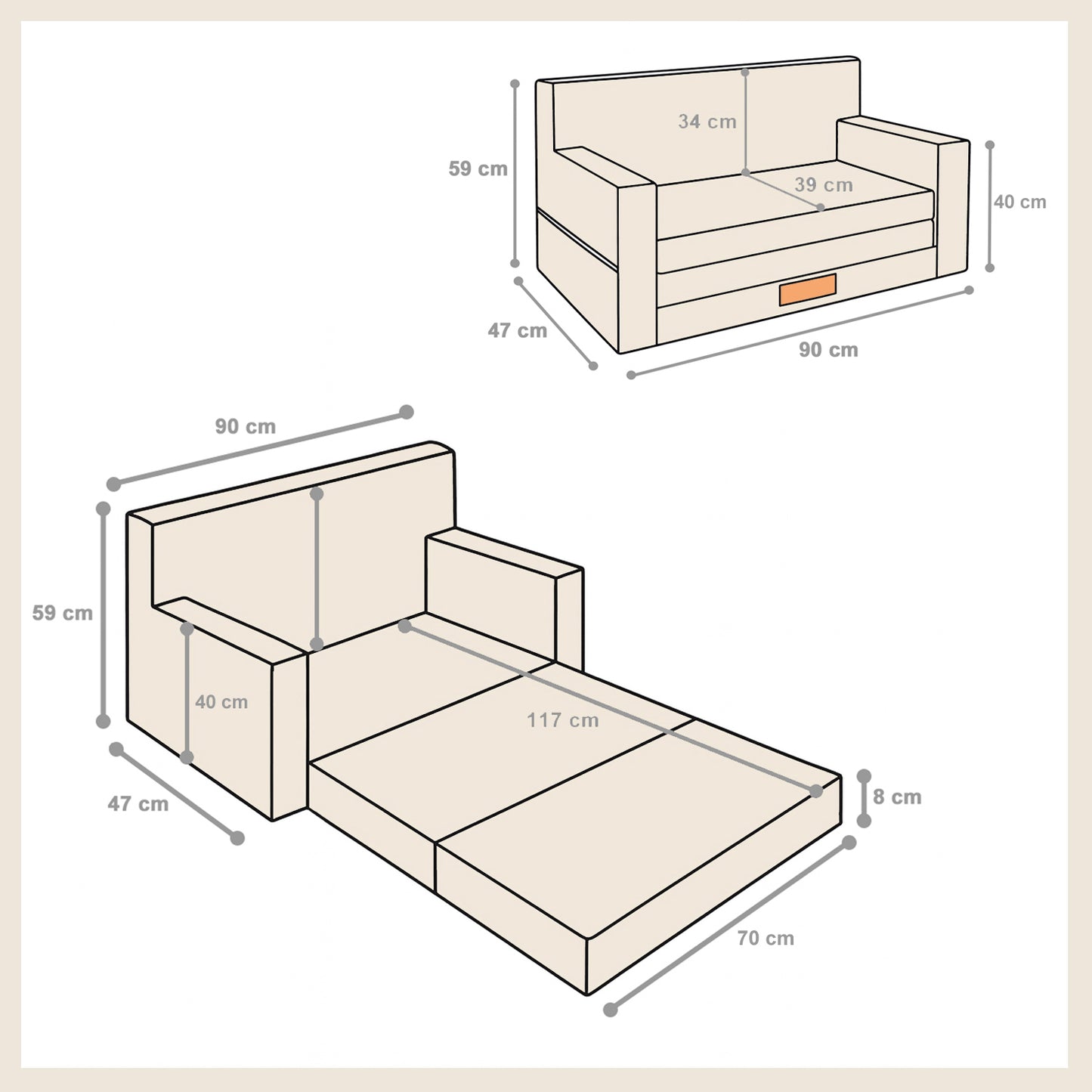 Personalisierbares Kindersofa 3in1 - Rot Cord