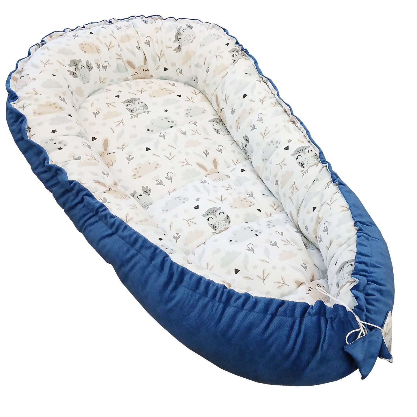 LEANBE Babynest Kokon aus Baumwolle & Velours - Blau