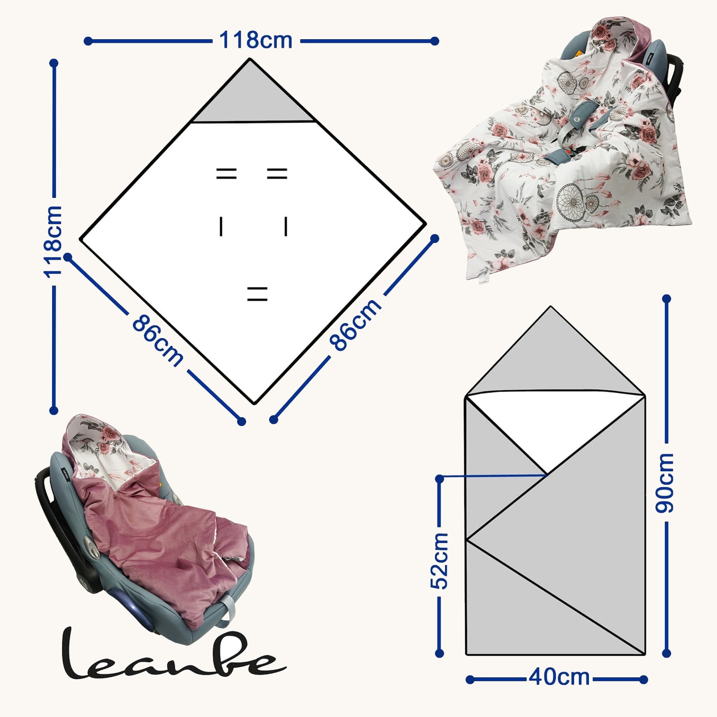 Einschlagdecke Babydecke 86x86 cm – Baumwolle & Velours Rosa