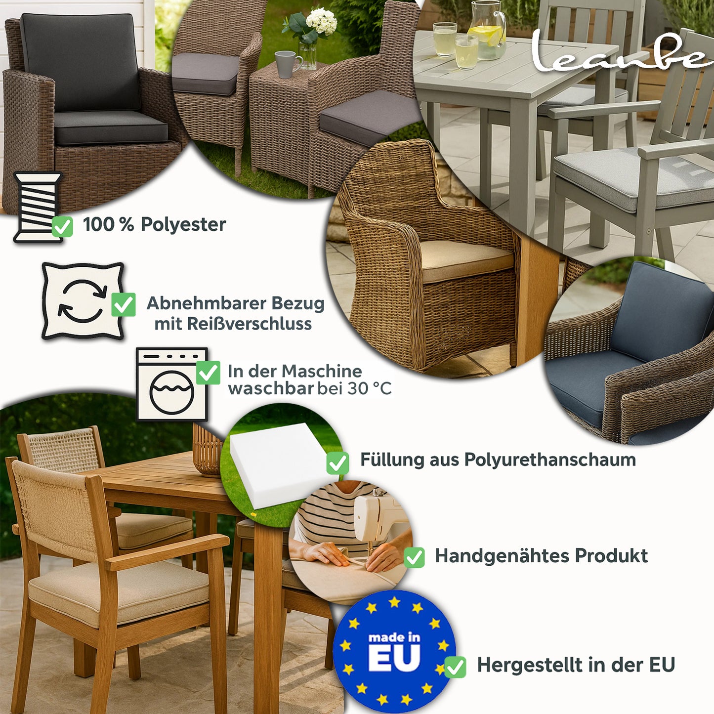 Sitzkissen 2er Set für Garten & Zuhause Navyblau