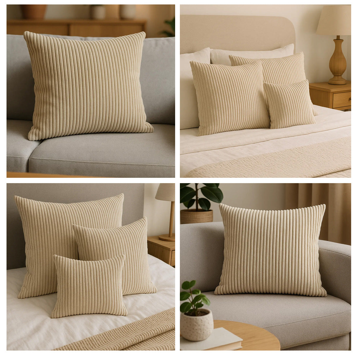 LEANBE Cord Dekokissen – Weiches Kissen mit strukturierter Oberfläche - Beige