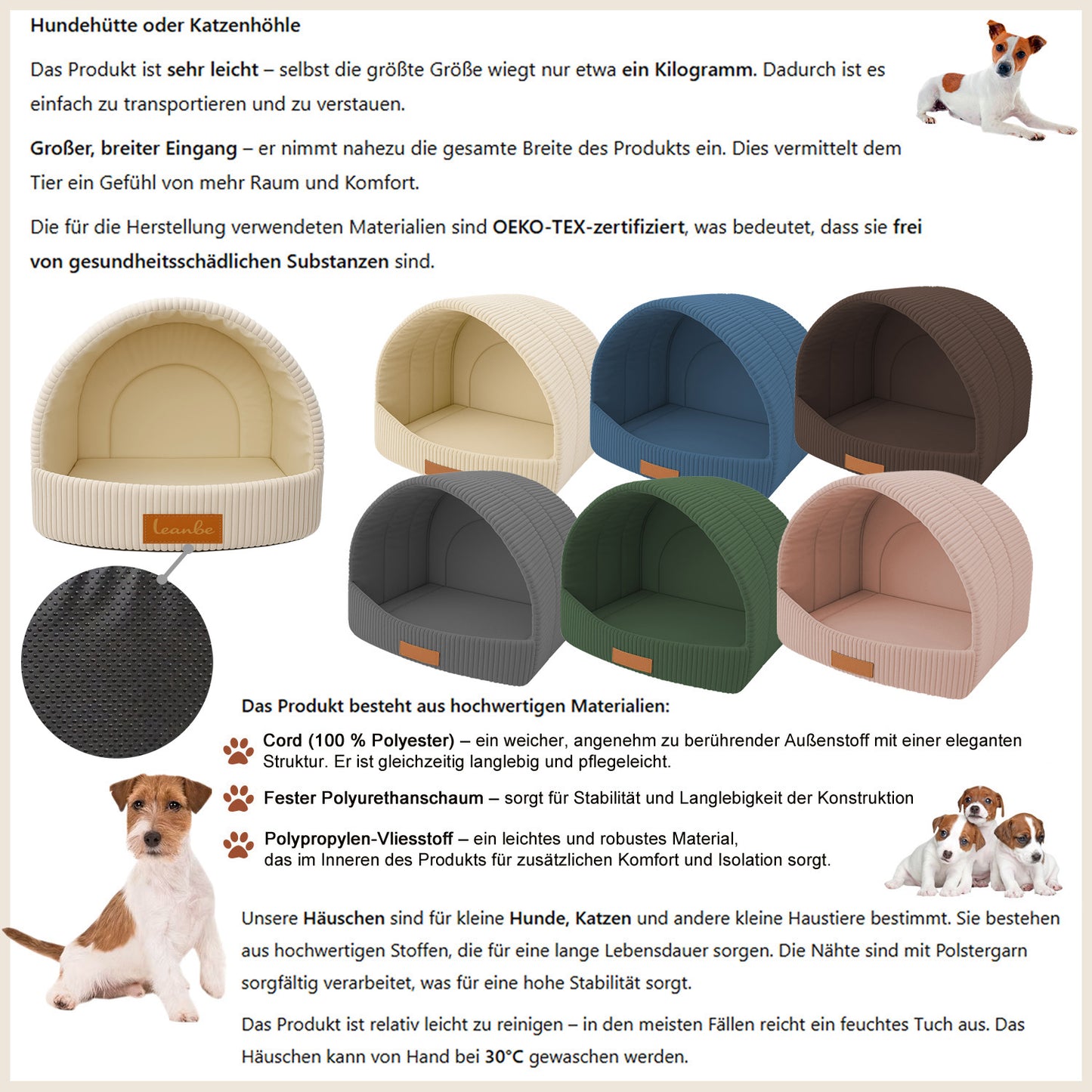LEANBE Personalisierbare & Stilvolle Cord-Hütte für Hunde und Katzen - Rosa