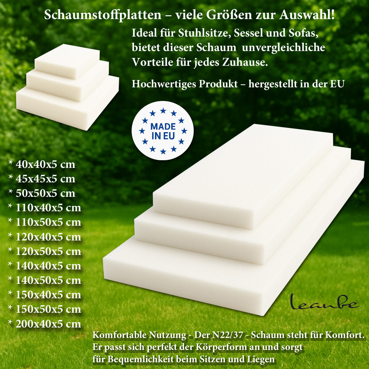 Schaumstoff Schaumstoffplatte N2237 150 x 50 x 5 cm