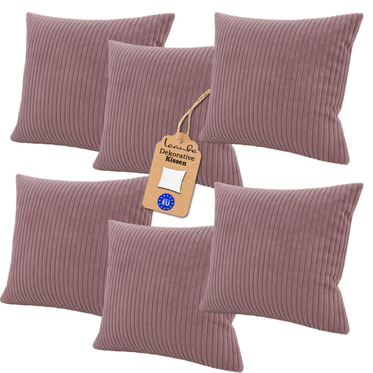 LEANBE Cord Dekokissen – Weiches Kissen mit strukturierter Oberfläche Set 6 Stck. - Lila