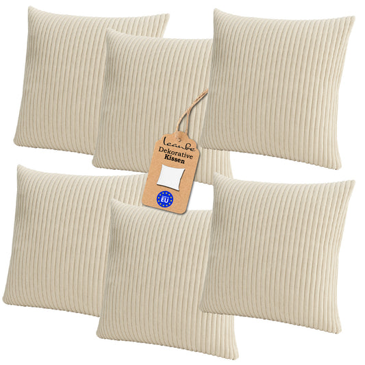 LEANBE Cord Dekokissen – Weiches Kissen mit strukturierter Oberfläche Set 6 Stck. - Beige