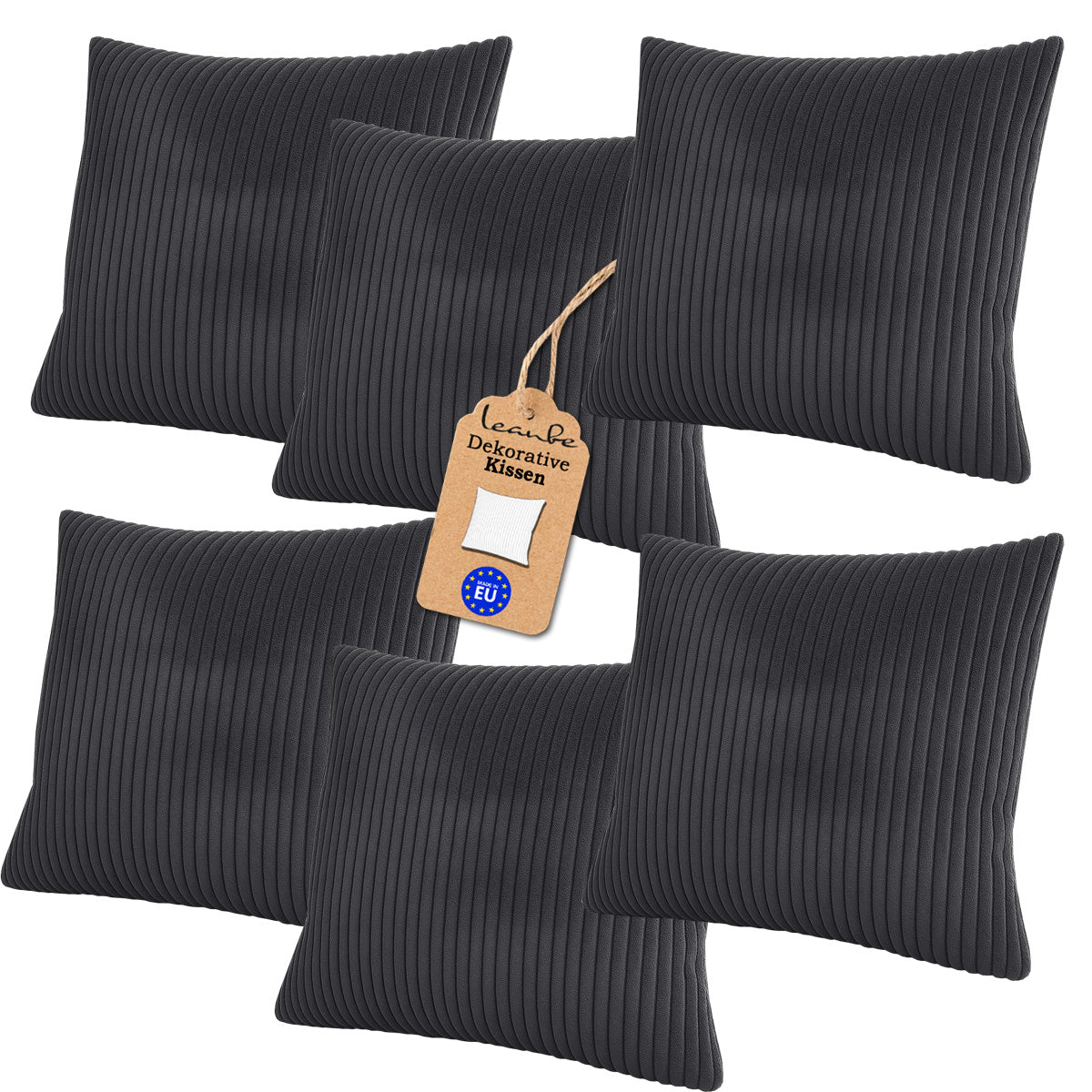 Cord Kissen  Dekokissen Set 6 Stck. - Grau