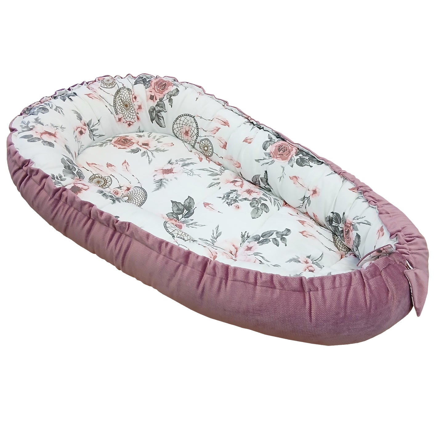 Babynest Kokon aus Baumwolle & Velours - Rosa
