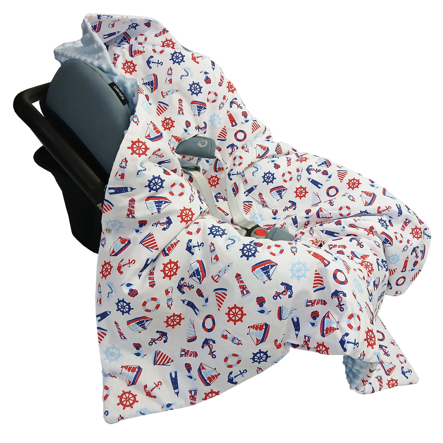 LEANBE Einschlagdecke Babydecke für Babyschale und Kinderwagen 86x86 cm – Baumwolle & Minky Blau /Segelboote