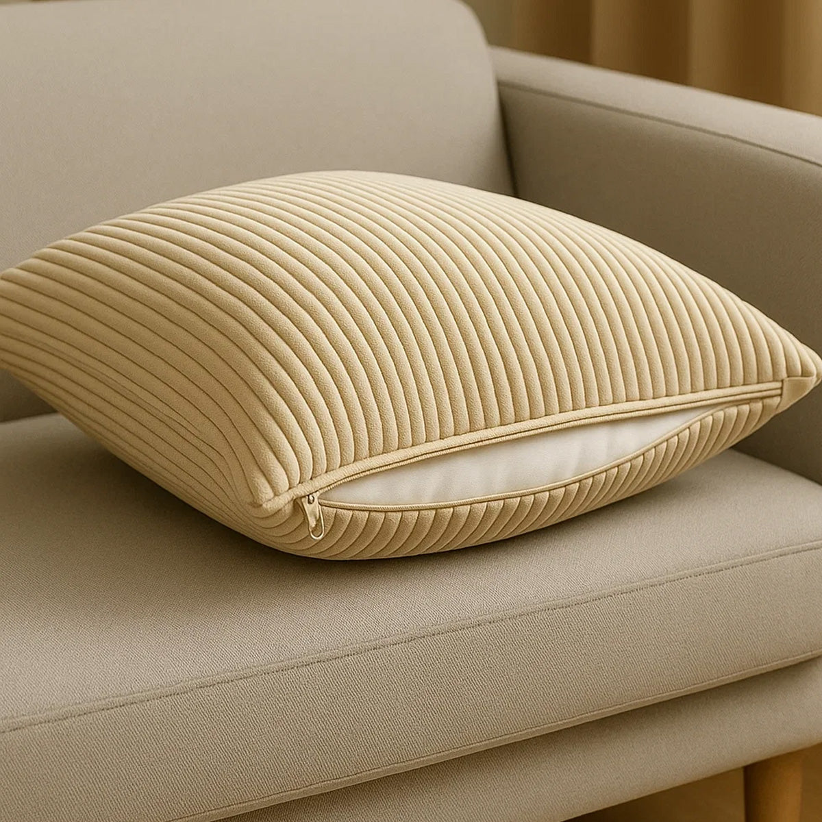LEANBE Cord Dekokissen – Weiches Kissen mit strukturierter Oberfläche - Beige