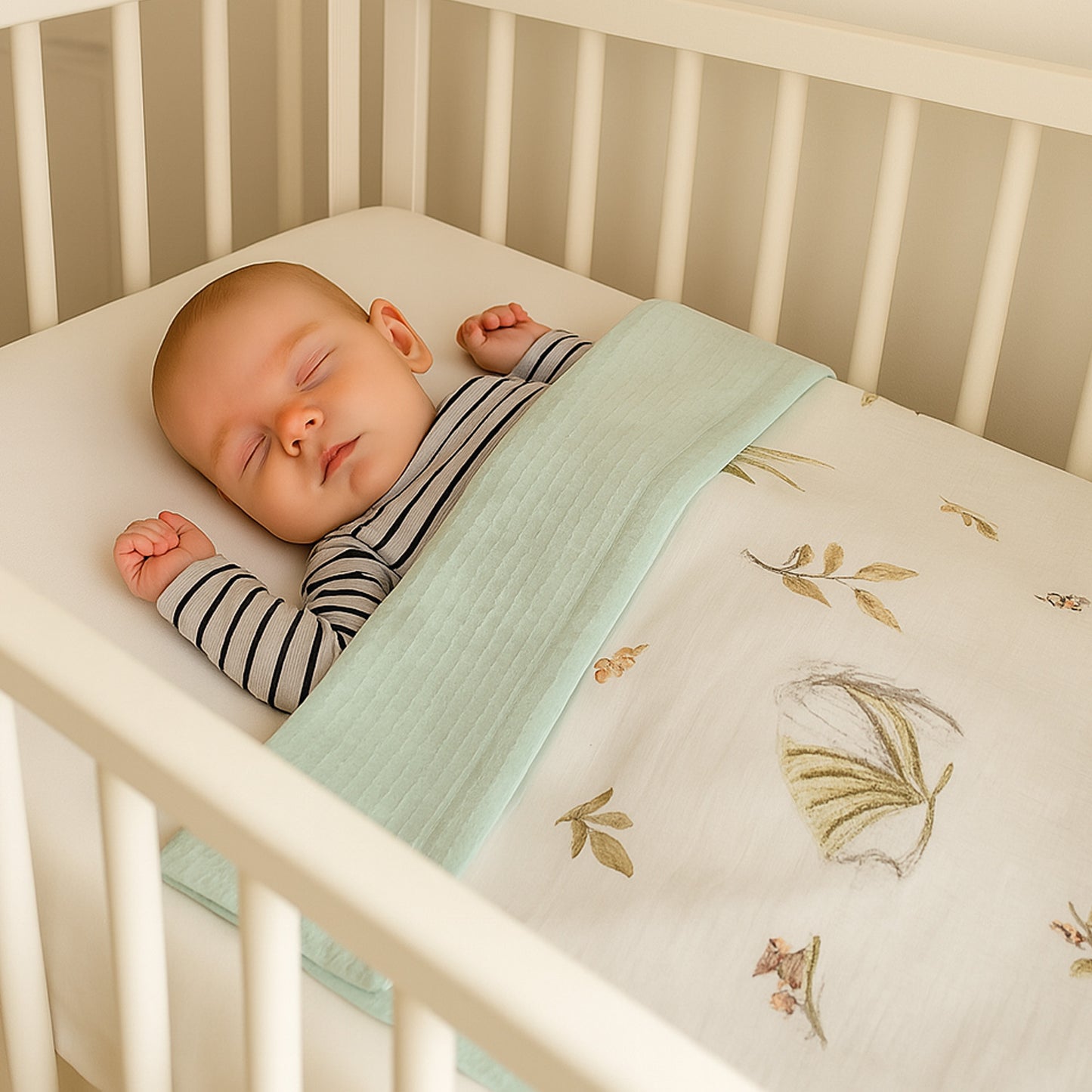 Babydecke 50x70cm doppelseitig Baumwolle/Waffelstoff Mint