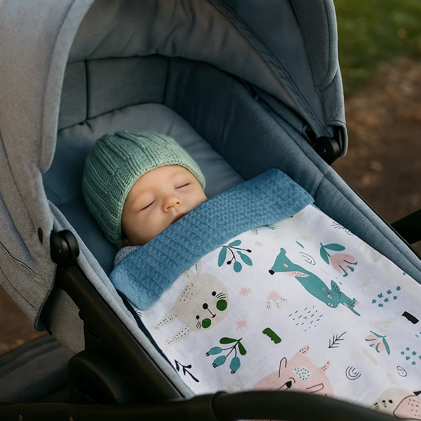 LEANBE Babydecke 50x70cm doppelseitig Baumwolle/Waffelstoff Blau
