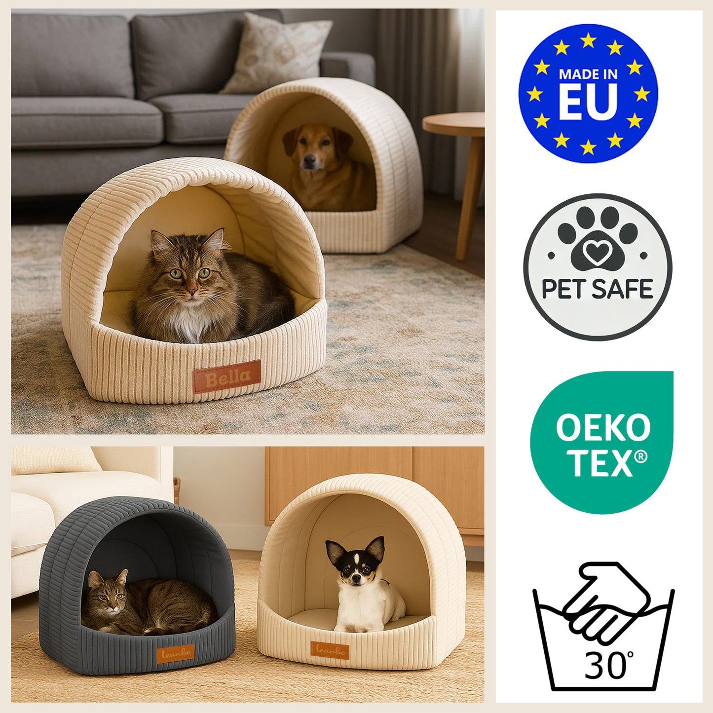 LEANBE Personalisierbare & Stilvolle Cord-Hütte für Hunde und Katzen - Rosa
