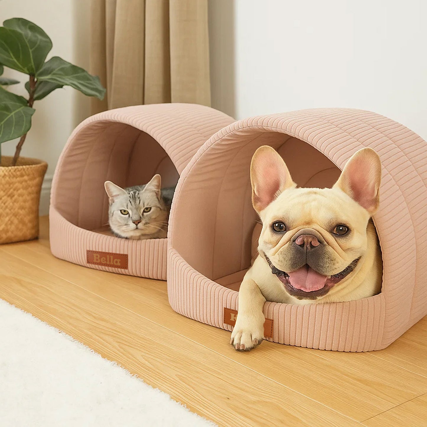 LEANBE Personalisierbare & Stilvolle Cord-Hütte für Hunde und Katzen - Rosa
