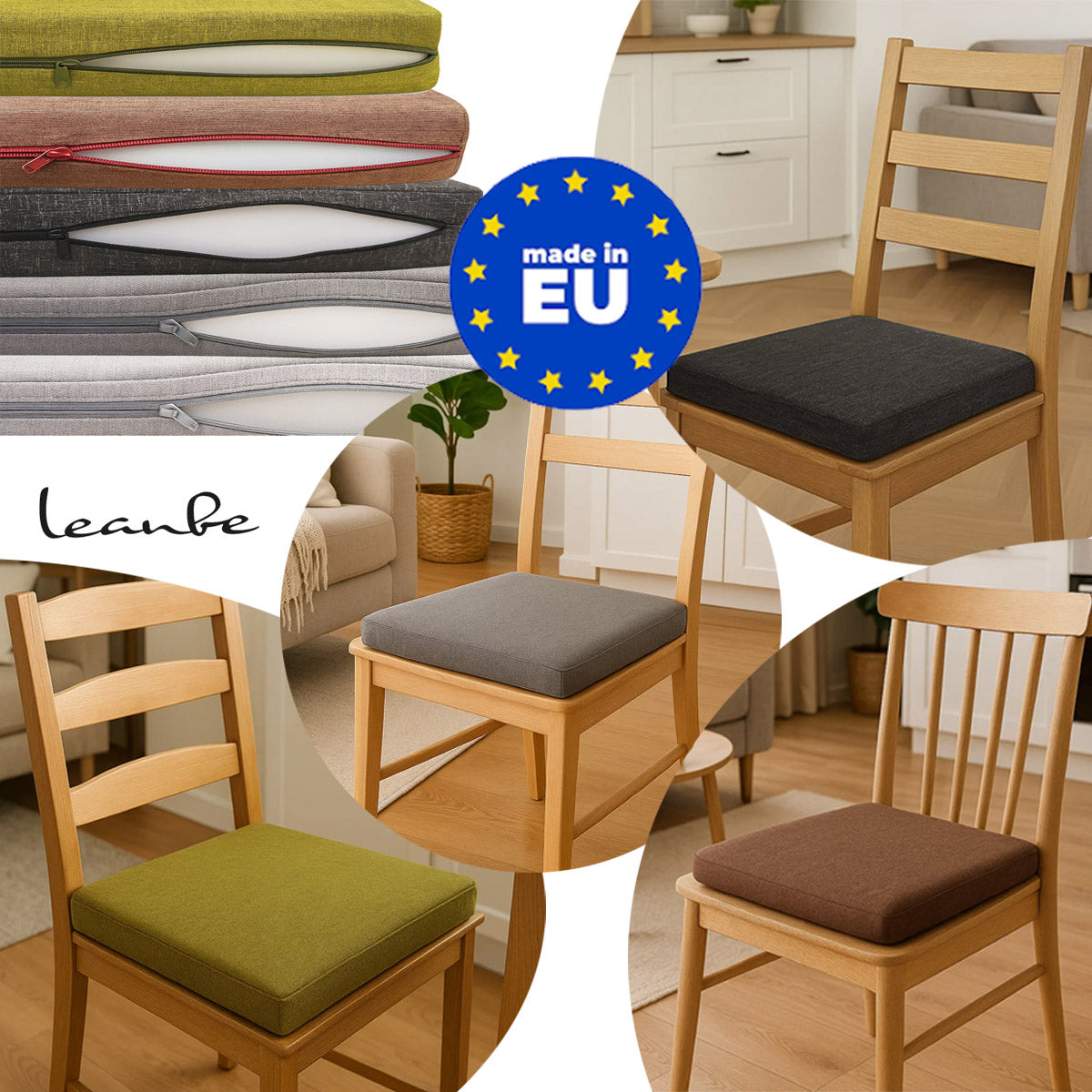 LEANBE Sitzkissen 2er Set – Bequeme Polster für Garten, Balkon und Zuhause 40 x 40 x 5 cm Hellgrau