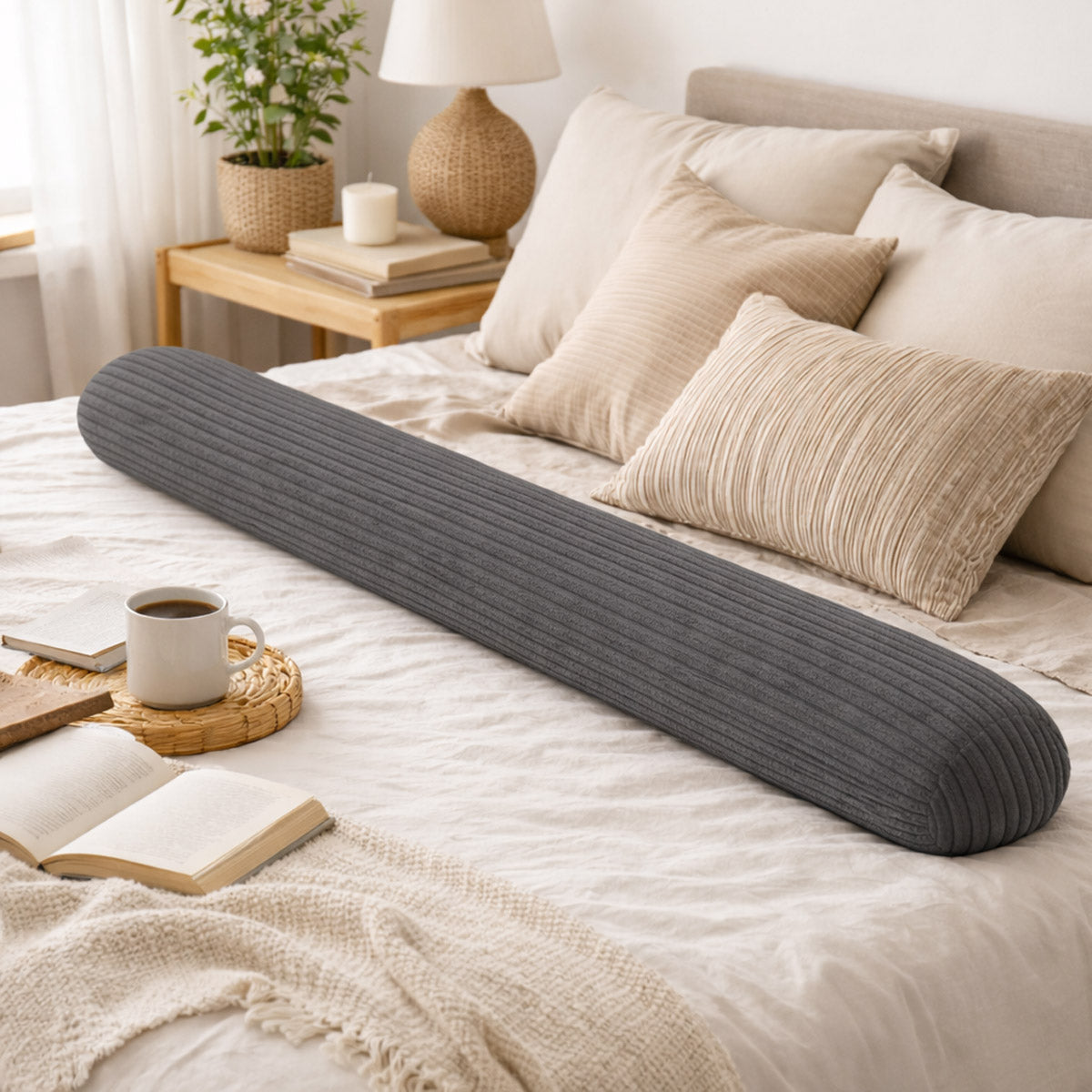 LEANBE Bettschlange Stillkissen – Vielseitiges Seitenschläferkissen 150 cm Grau Cord