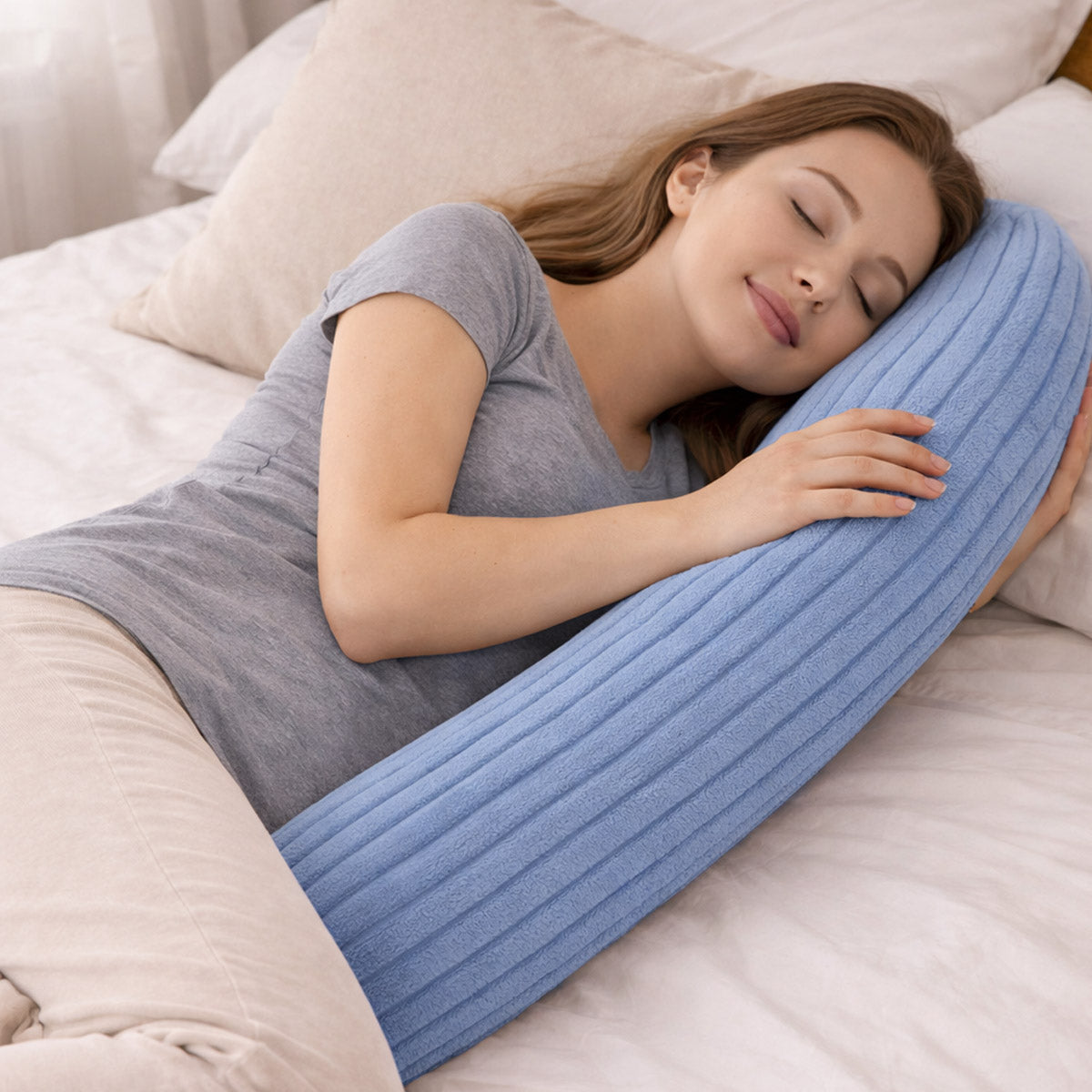 Bettschlange Stillkissen Seitenschläferkissen 150 cm Blau Plüsch