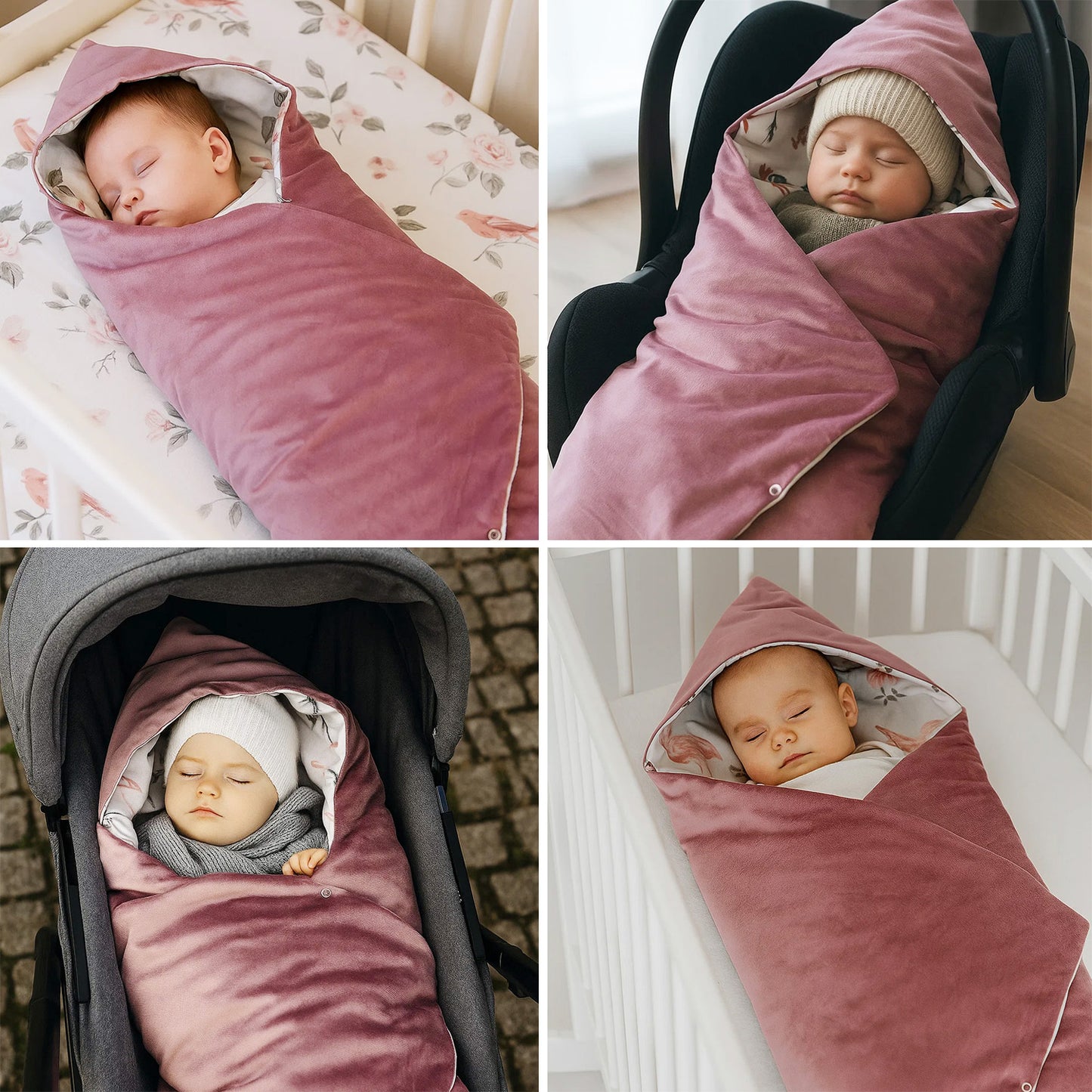 Einschlagdecke Babydecke 86x86 cm – Baumwolle & Velours Rosa