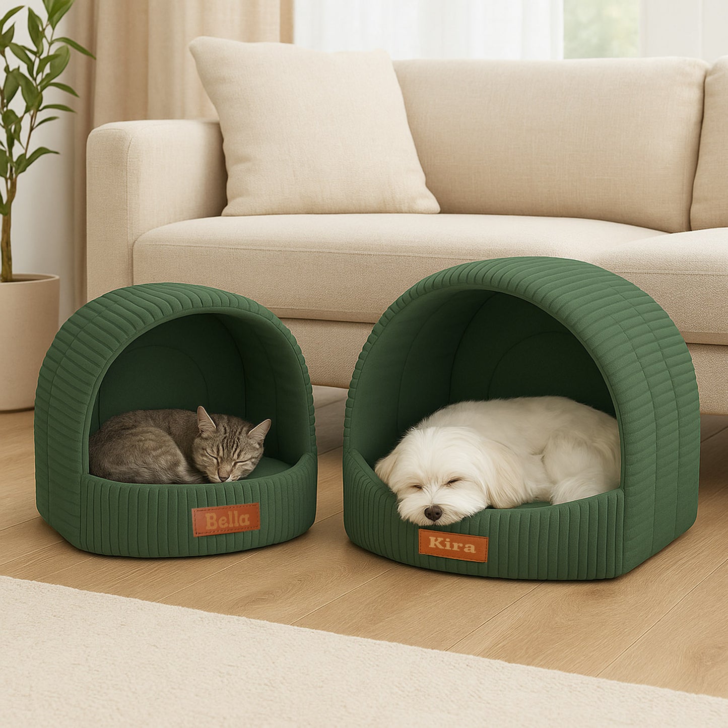 Personalisierbare & Stilvolle Cord-Hütte für Hunde und Katzen - Grün