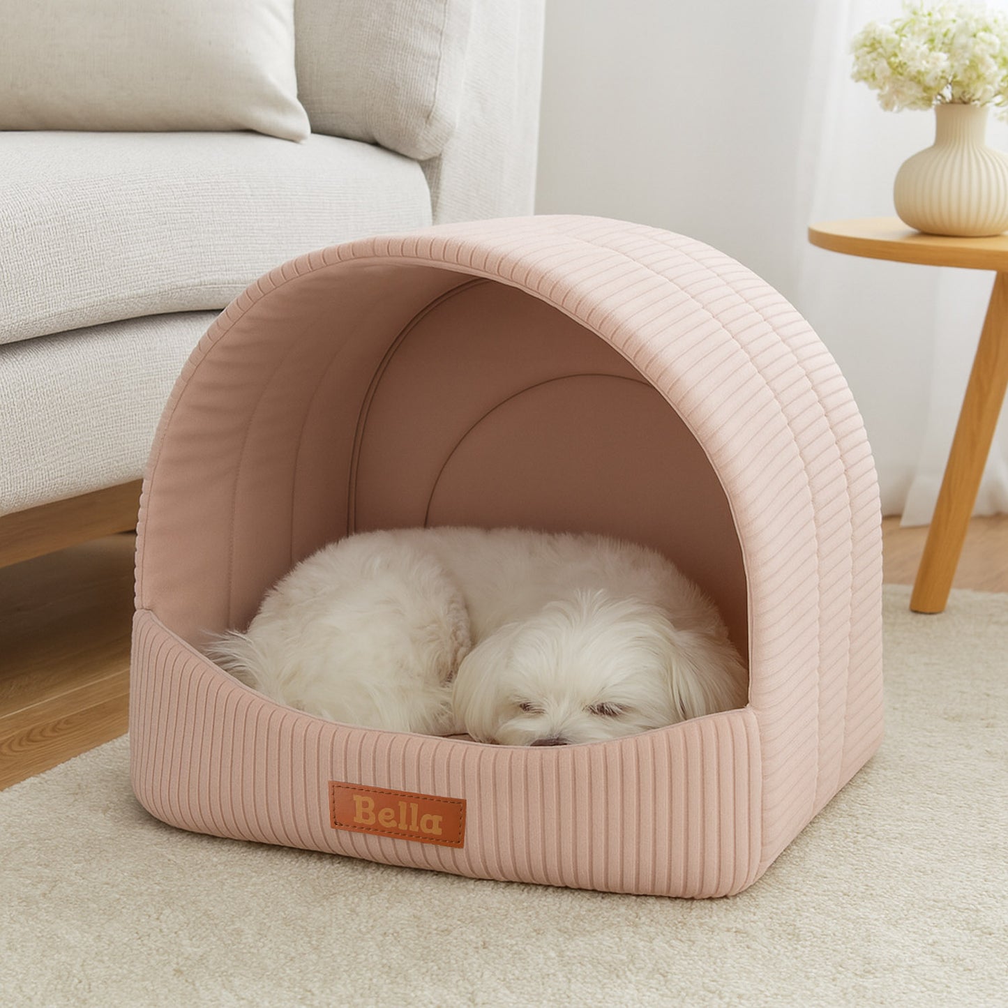 LEANBE Personalisierbare & Stilvolle Cord-Hütte für Hunde und Katzen - Rosa
