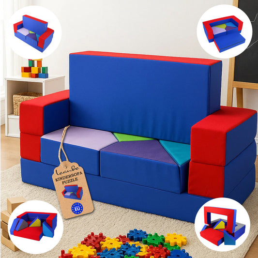 Kindersofa 4in1 Puzzle Spielsofa Blau-Rot