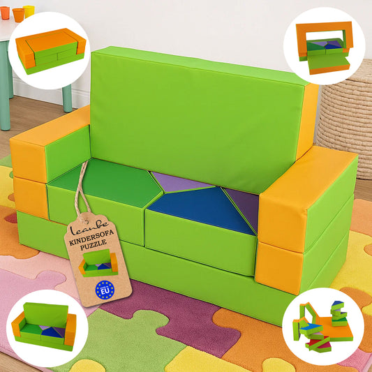 Kindersofa 4in1 Puzzle Spielsofa Orange-Grün