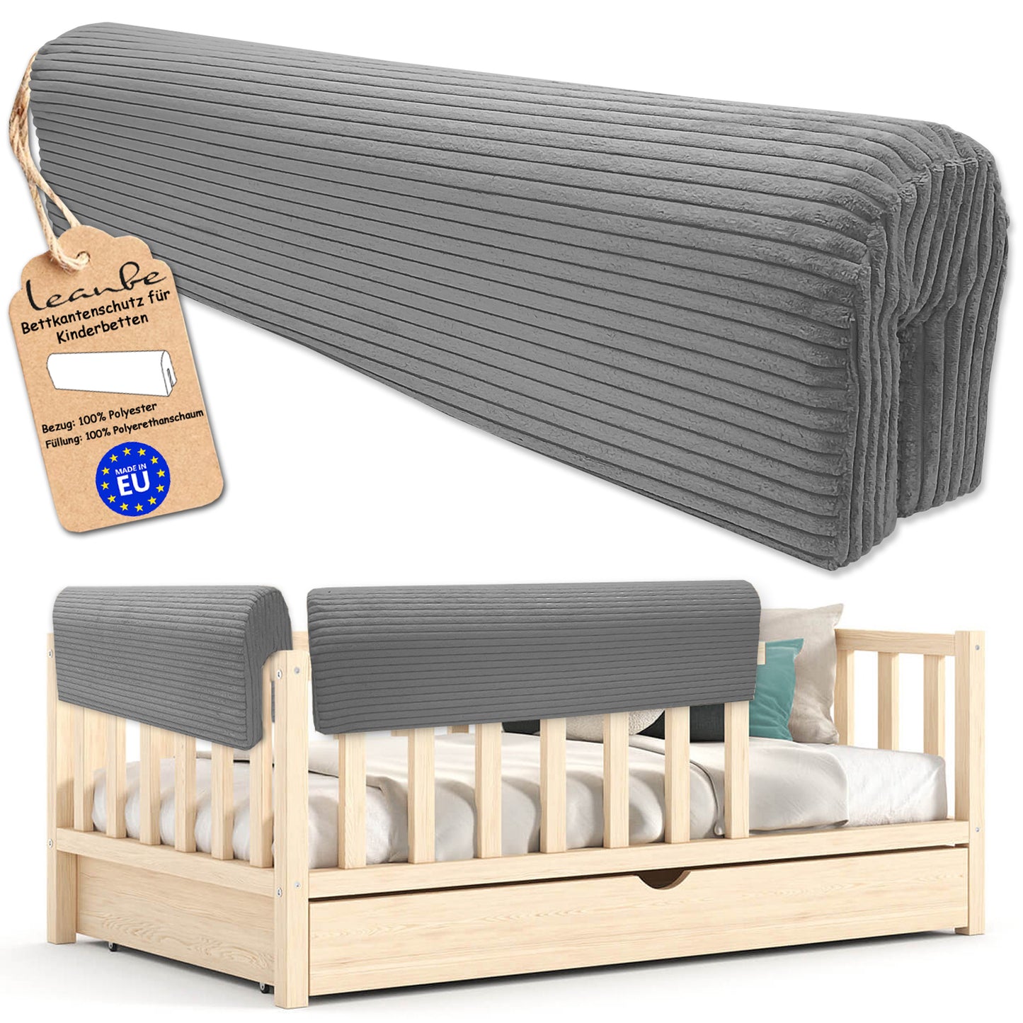 Bettkantenschutz für Babybett – Grau Cord