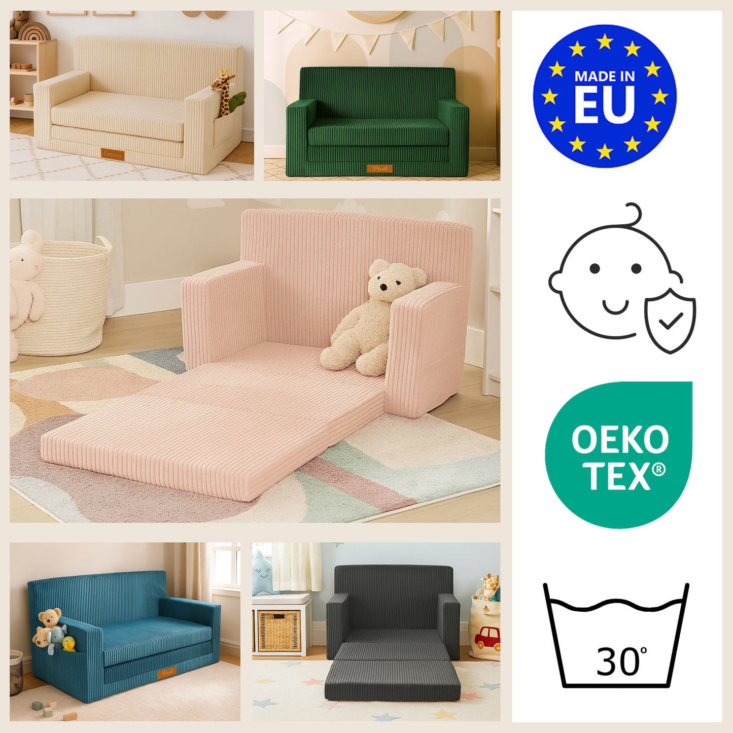 Personalisierbares Kindersofa 3in1 - Rot Cord