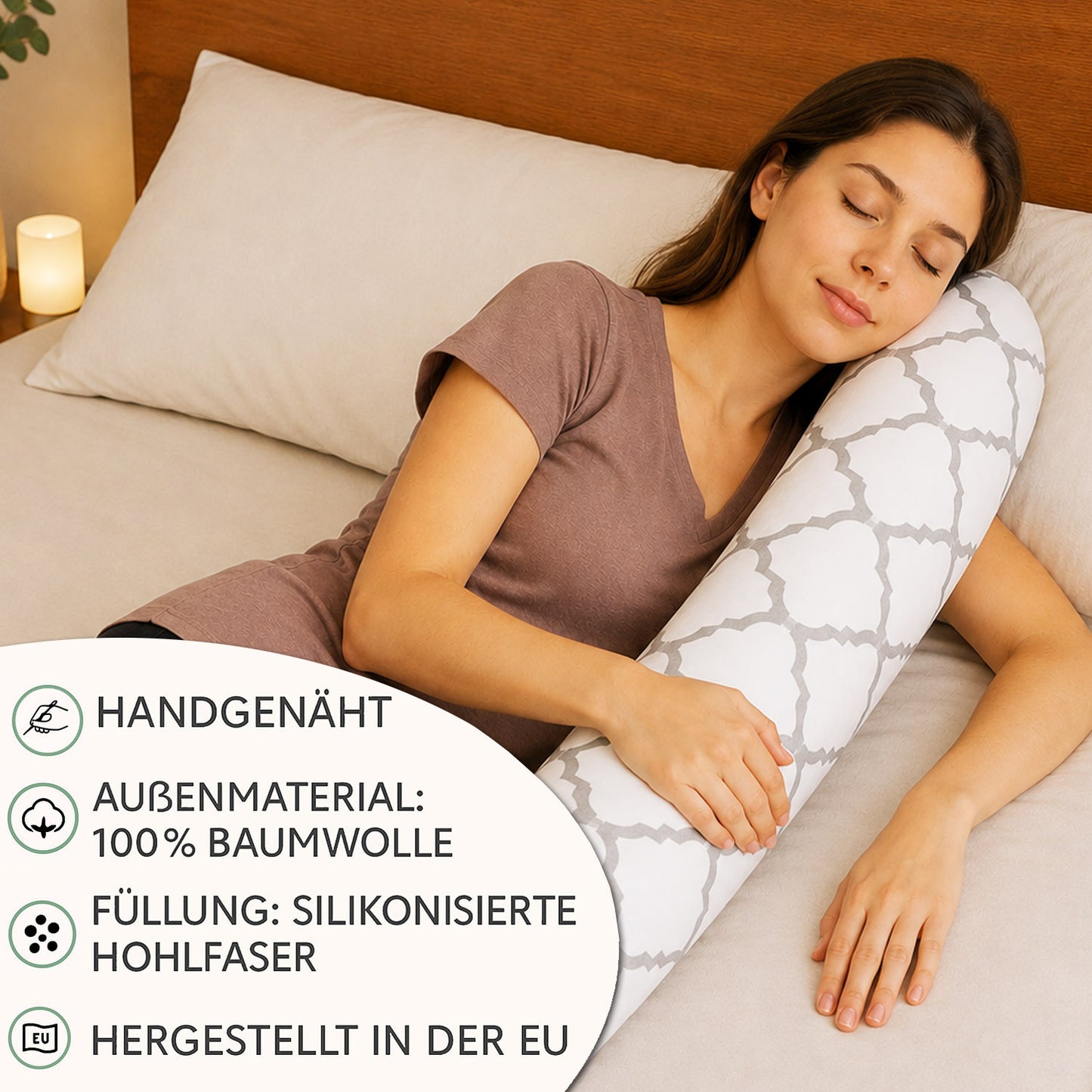 LEANBE Bettschlange Stillkissen – Vielseitiges Seitenschläferkissen 150 cm - Graues Ornament