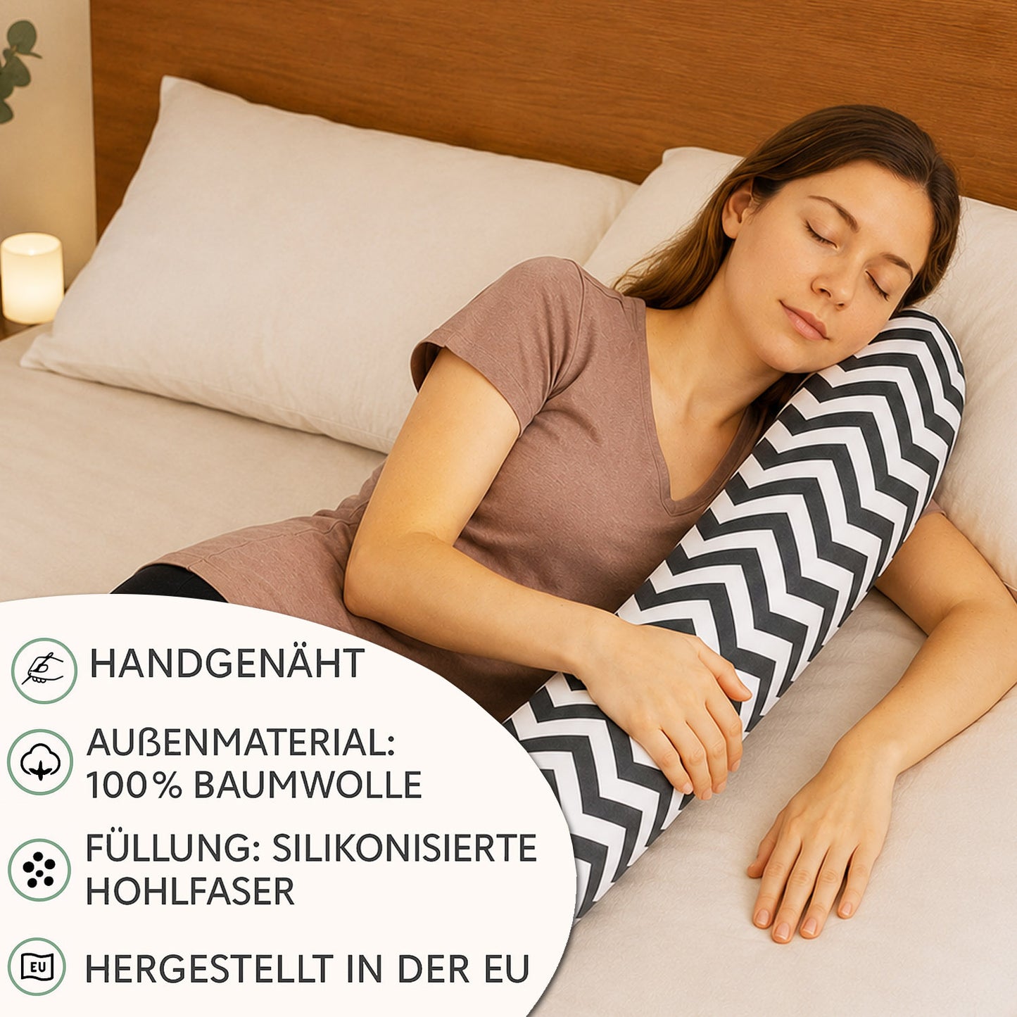 LEANBE Bettschlange Stillkissen – Vielseitiges Seitenschläferkissen 150 cm - Weiss/Schwarz Chevron