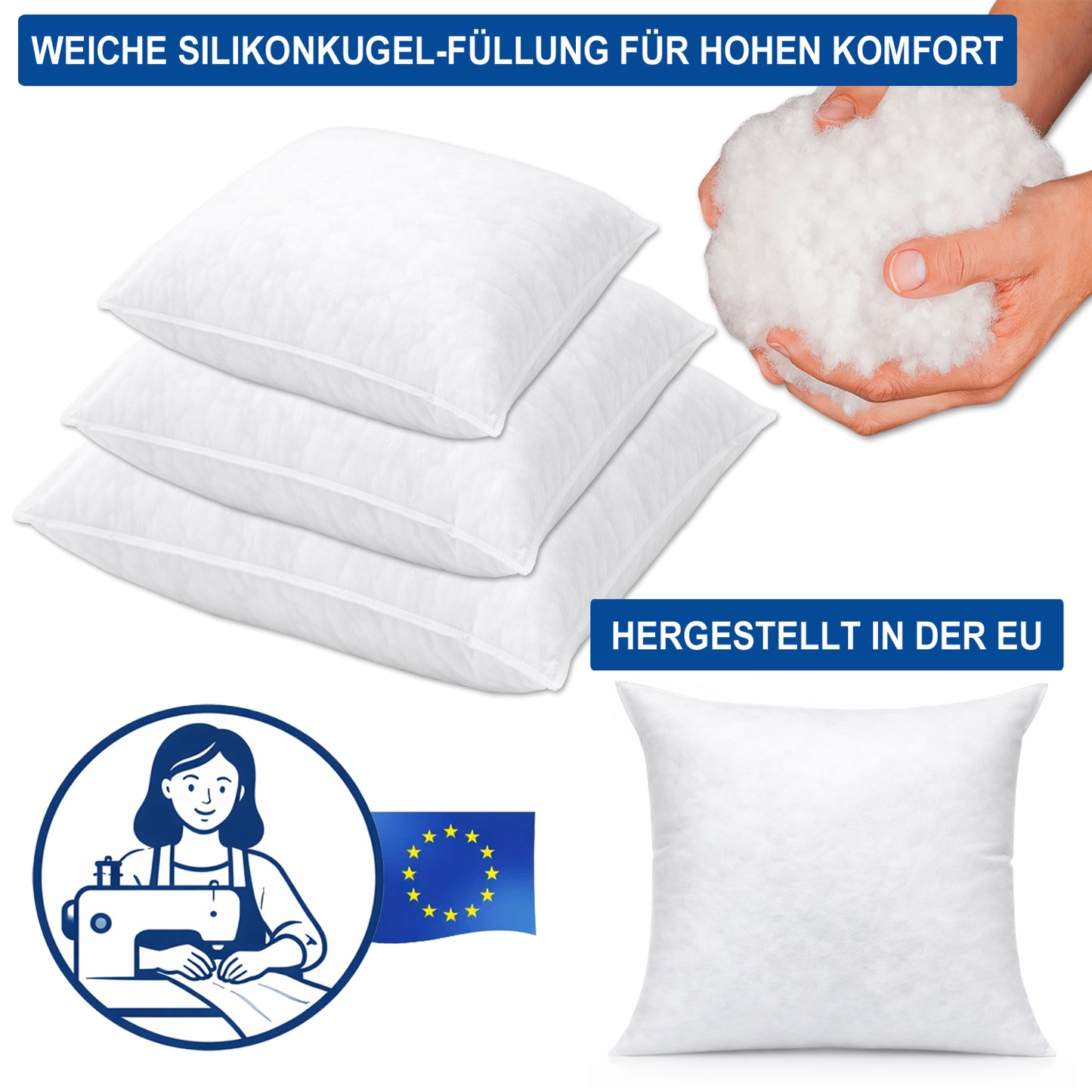 Kisseninlett mit Silikonkugel-Füllung 6 Stck.–  40x40 / 45x45 / 50x50 cm