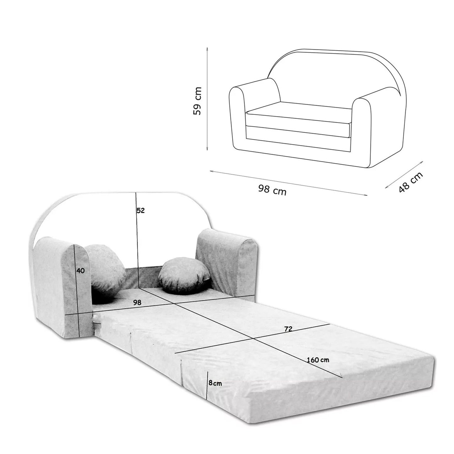 LEANBE Kindersofa 3-in-1 – Multifunktionales Spiel- und Schlafsofa für Kinderzimmer A33