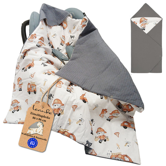 Einschlagdecke Babydecke 86x86 cm – Baumwolle & Waffelstoff Grau
