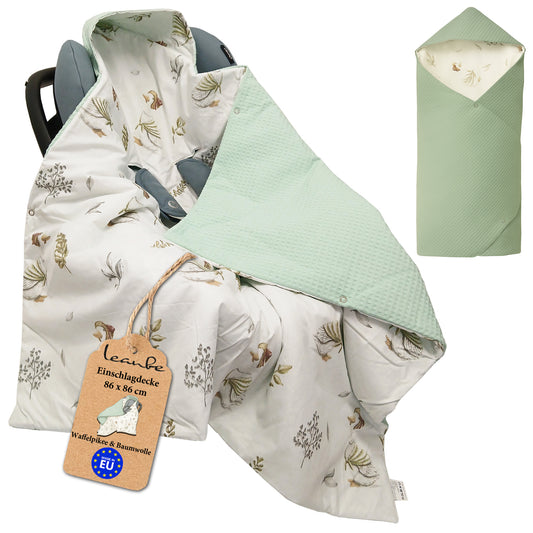 Einschlagdecke Babydecke 86x86 cm – Baumwolle & Waffelstoff Mint