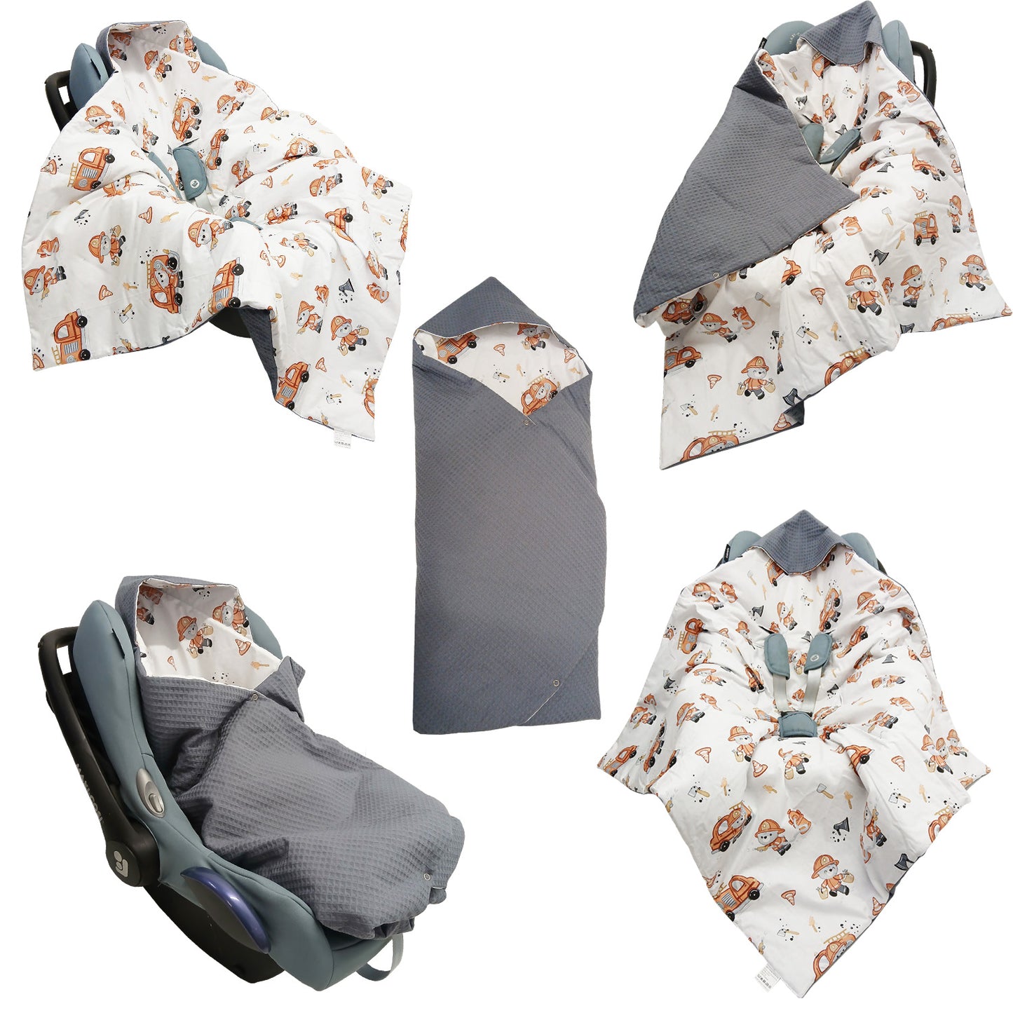 Einschlagdecke Babydecke 86x86 cm – Baumwolle & Waffelstoff Grau