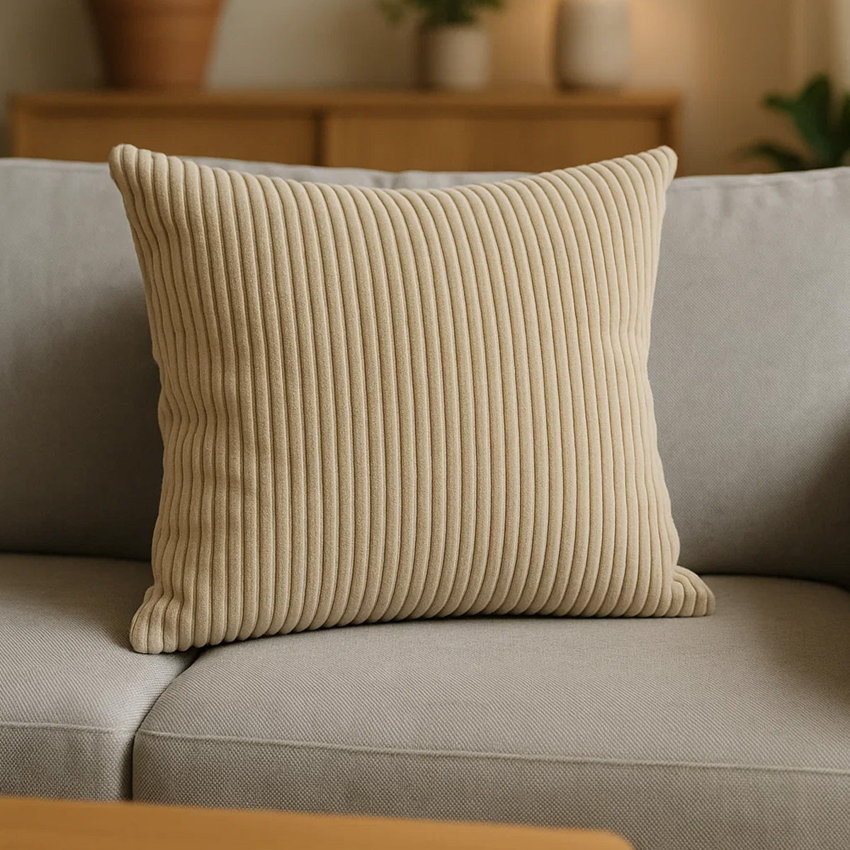 LEANBE Cord Dekokissen – Weiches Kissen mit strukturierter Oberfläche - Beige