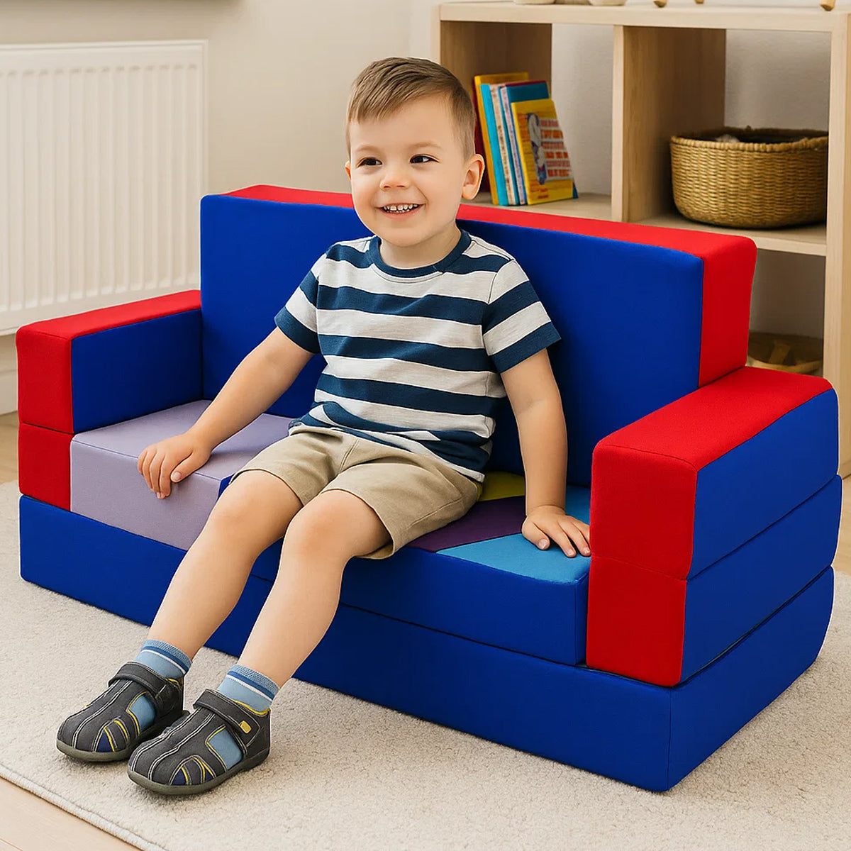 Kindersofa 4in1 Puzzle Spielsofa Blau-Rot