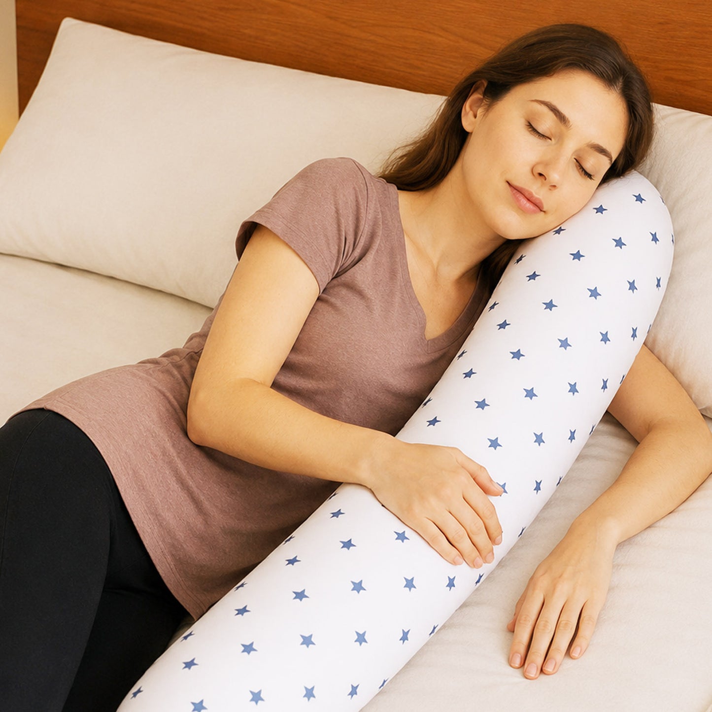 LEANBE Bettschlange Stillkissen – Vielseitiges Seitenschläferkissen 150 cm - Blaue Sterne