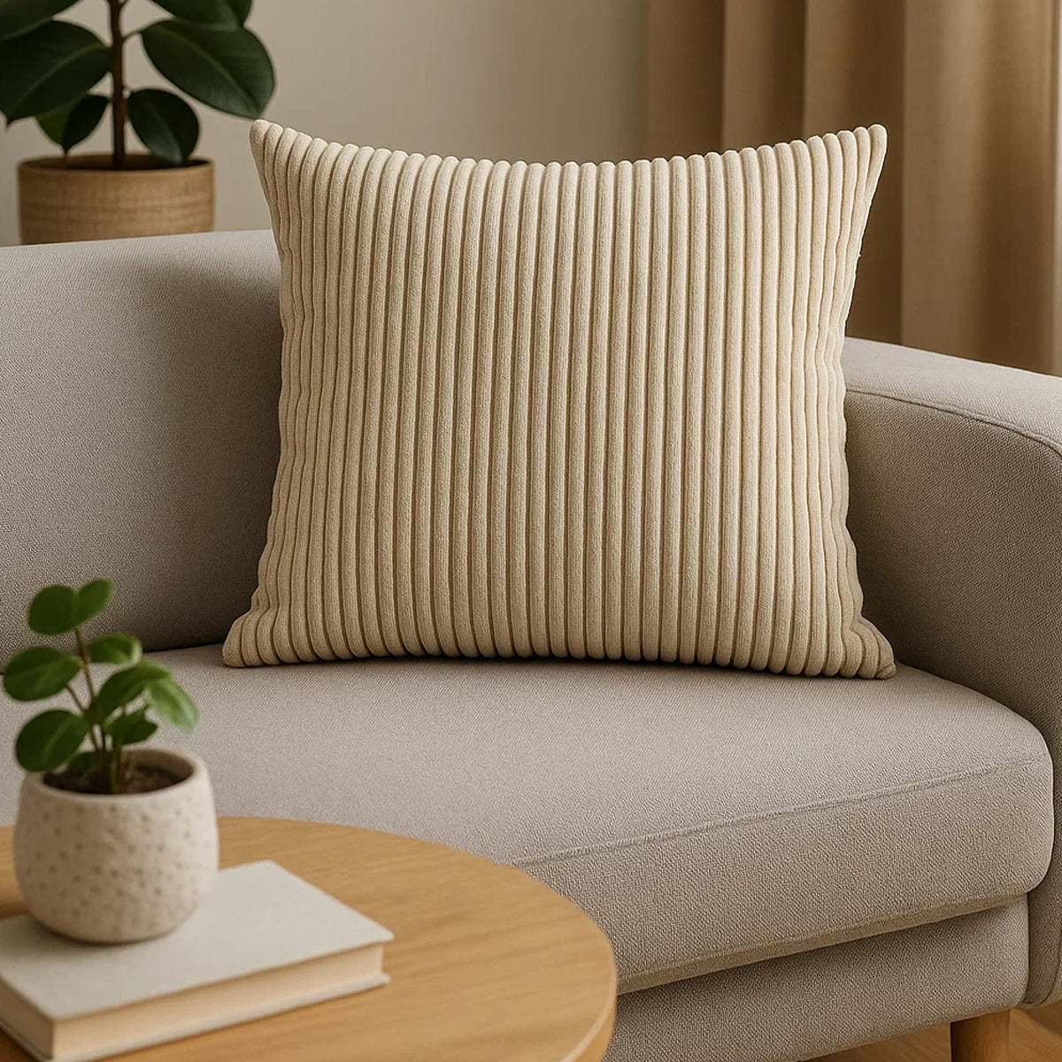 LEANBE Cord Dekokissen – Weiches Kissen mit strukturierter Oberfläche - Beige