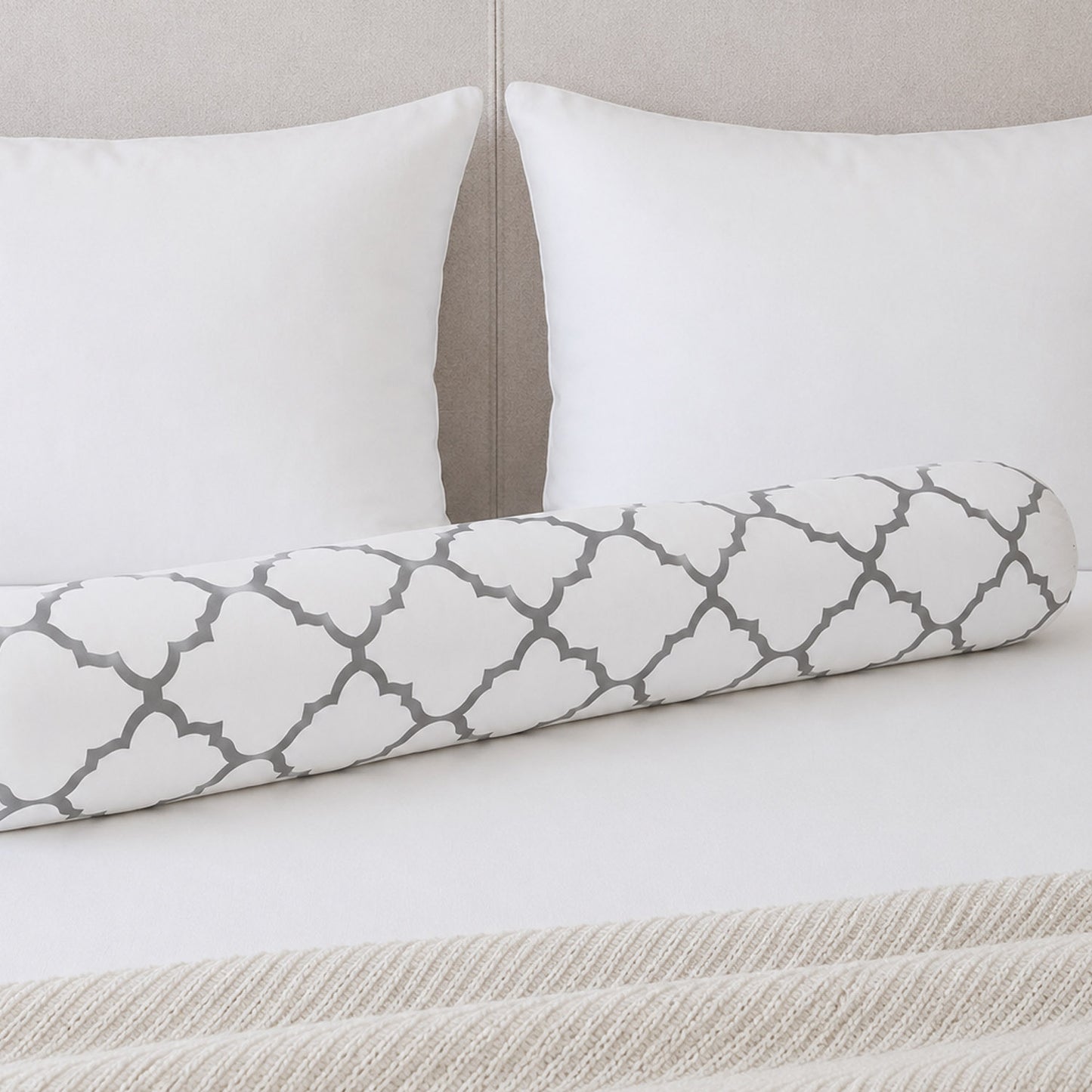 LEANBE Bettschlange Stillkissen – Vielseitiges Seitenschläferkissen 150 cm - Graues Ornament
