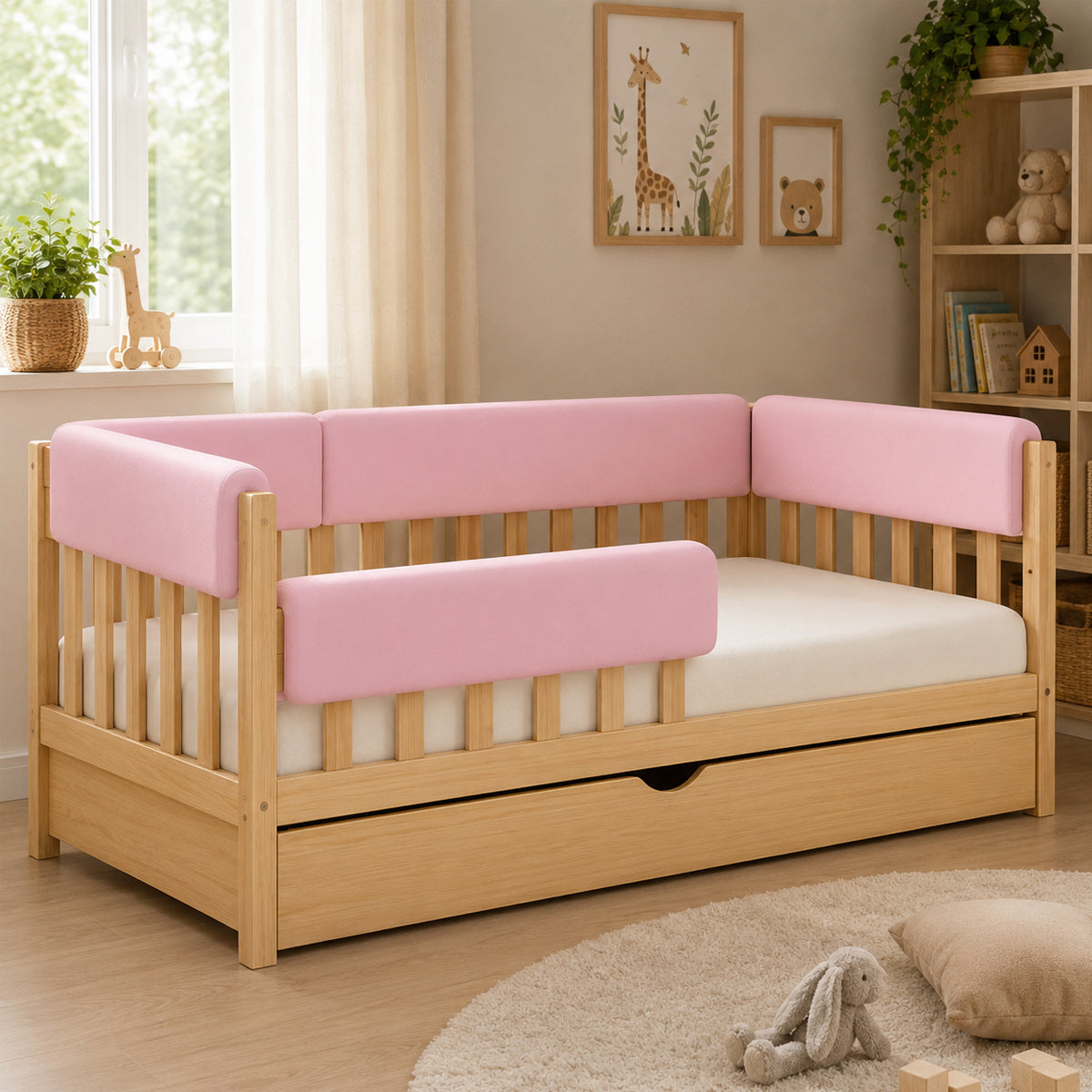 LEANBE Bettkantenschutz 70 cm für Betten -  Kissen für bettumrandung – Rosa Baumwolle